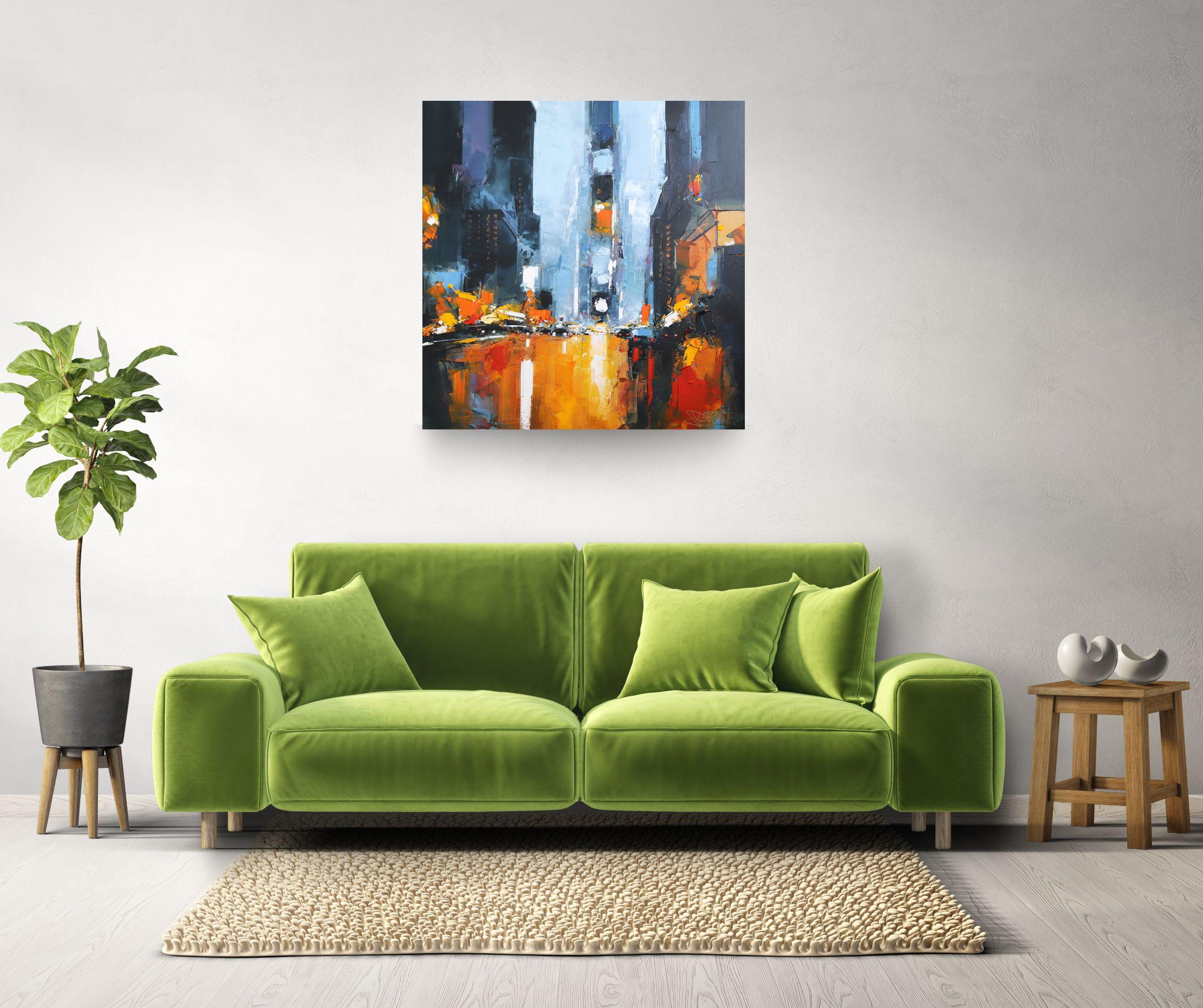 Midtown Pulse - paisaje urbano abstracto original al óleo - Obra de arte contemporánea - Painting de Daniel Castan