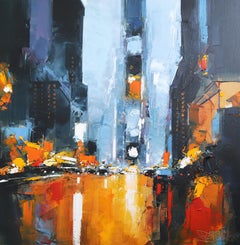 Midtown Pulse - paisaje urbano abstracto original al óleo - Obra de arte contemporánea