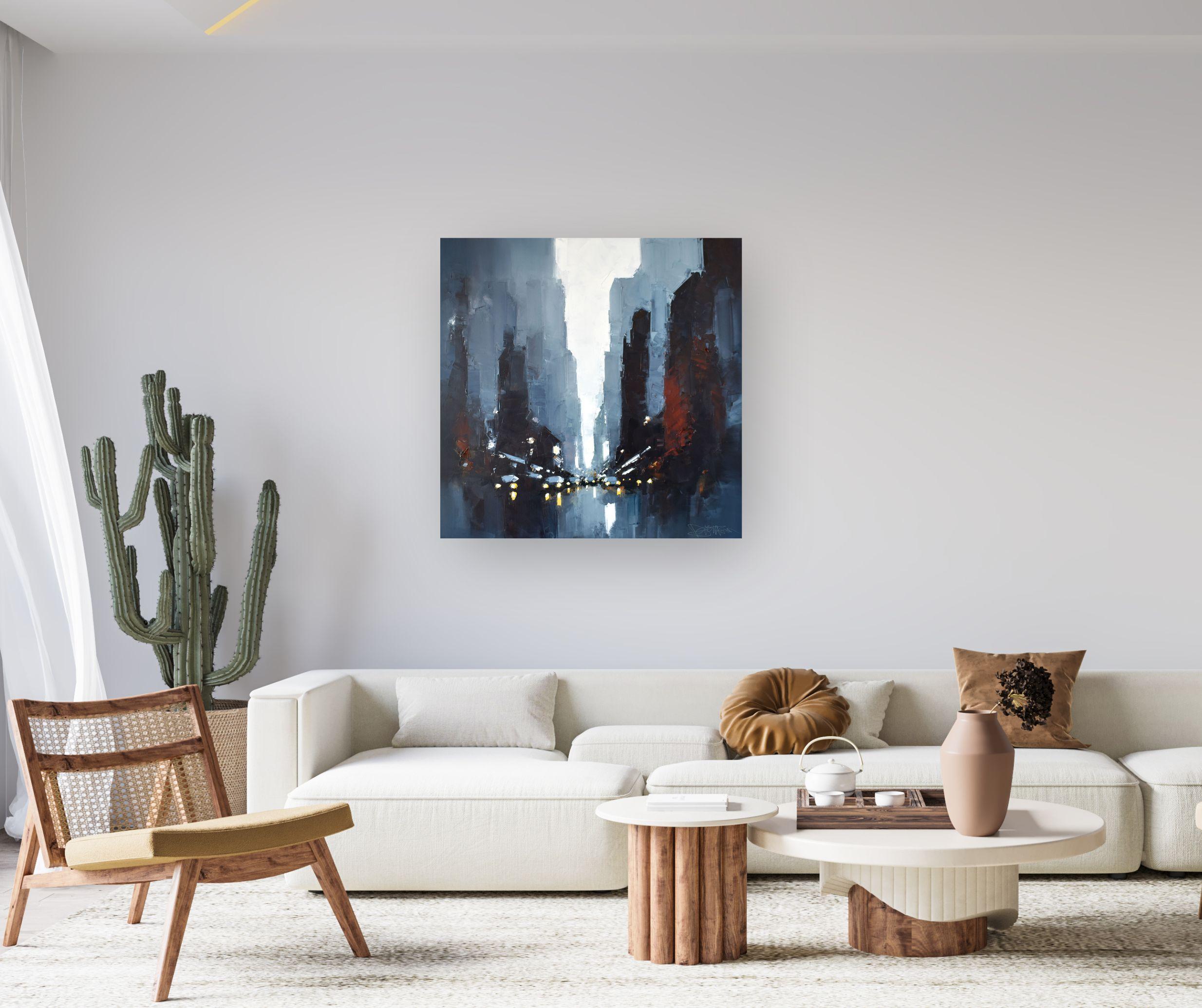 Panorama Statique - peinture à l'huile abstraite originale d'un paysage urbain -Oeuvre d'art contemporain - Painting de Daniel Castan