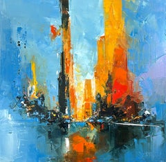 Vintage Perspectives, New York-original abstract cityscape oil painting-contemporary art