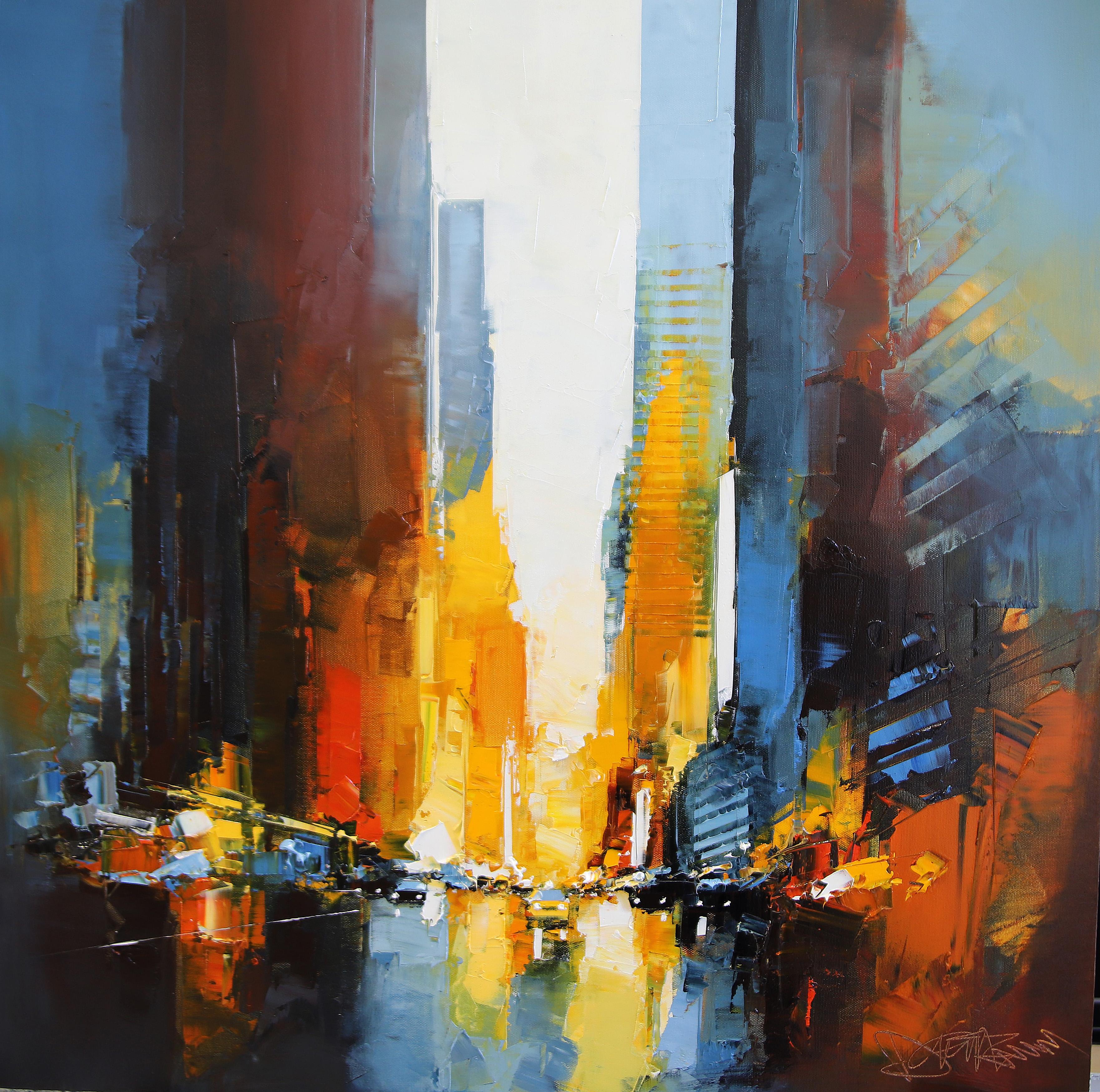 Times Square Radiance - paesaggio urbano astratto originale ad olio - Opera d'arte contemporanea