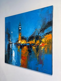 Reflexiones intemporales, Big Ben-Pintura al óleo original abstracta de un paisaje urbano-Arte