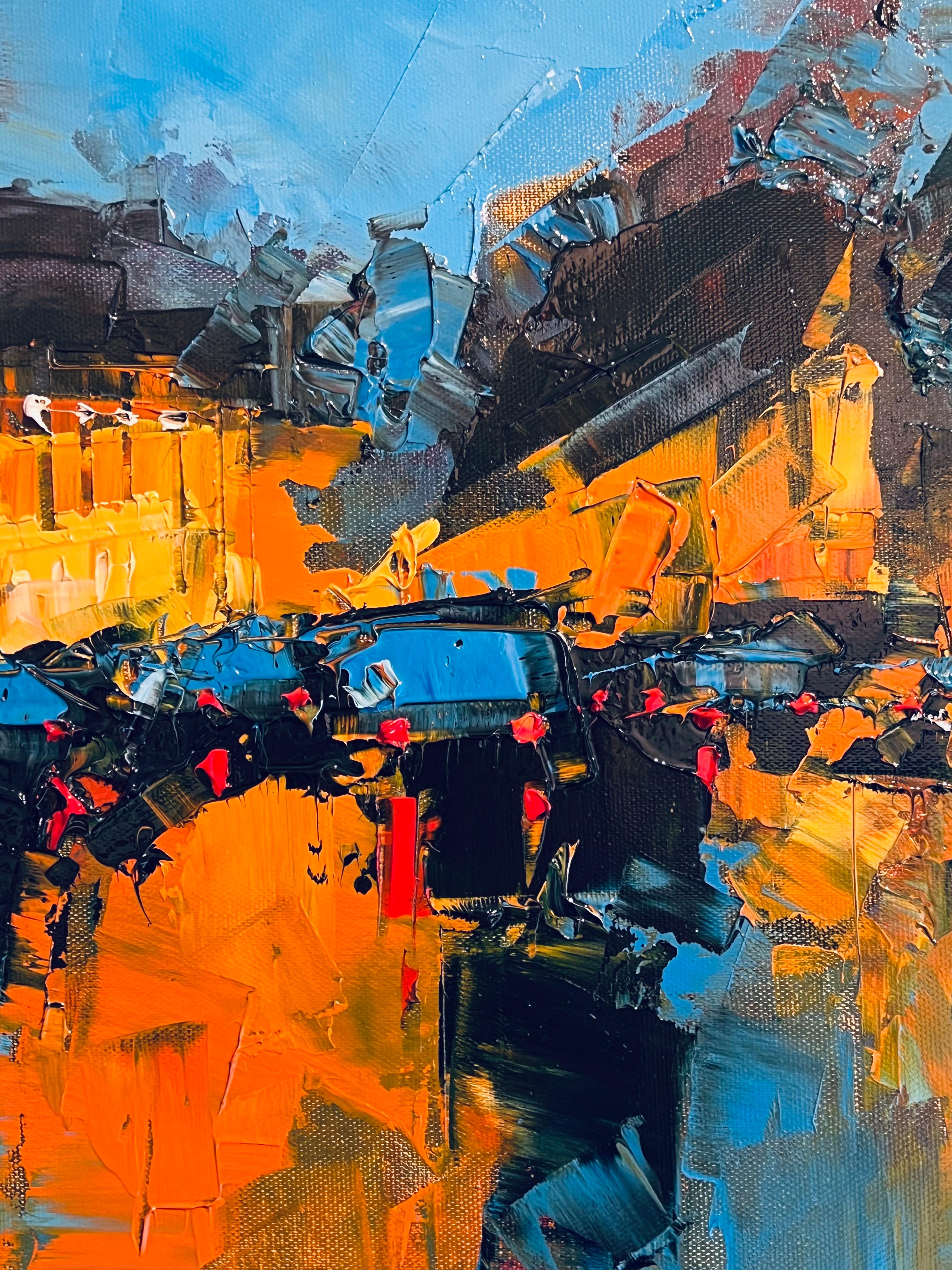 Timeless Reflections,  Big Ben-original abstract cityscape oil painting-Art - Abstract Painting by Daniel Castan