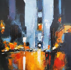 Midtown Pulse - paesaggio urbano astratto originale ad olio - Opera d'arte contemporanea