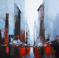 Verkehr - 5th Avenue - original abstraktes Öl Stadtbild - zeitgenössisches Kunstwerk