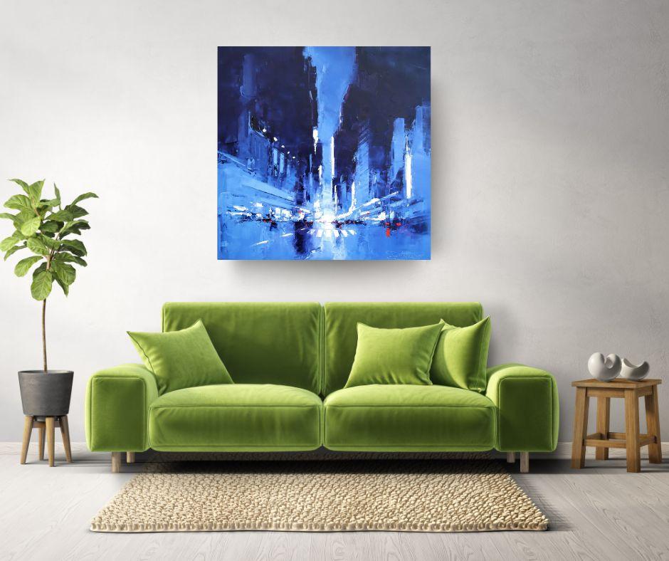 Traffic – By Night - original abstract oil cityscape - contemporary artwork - Painting by Daniel Castan