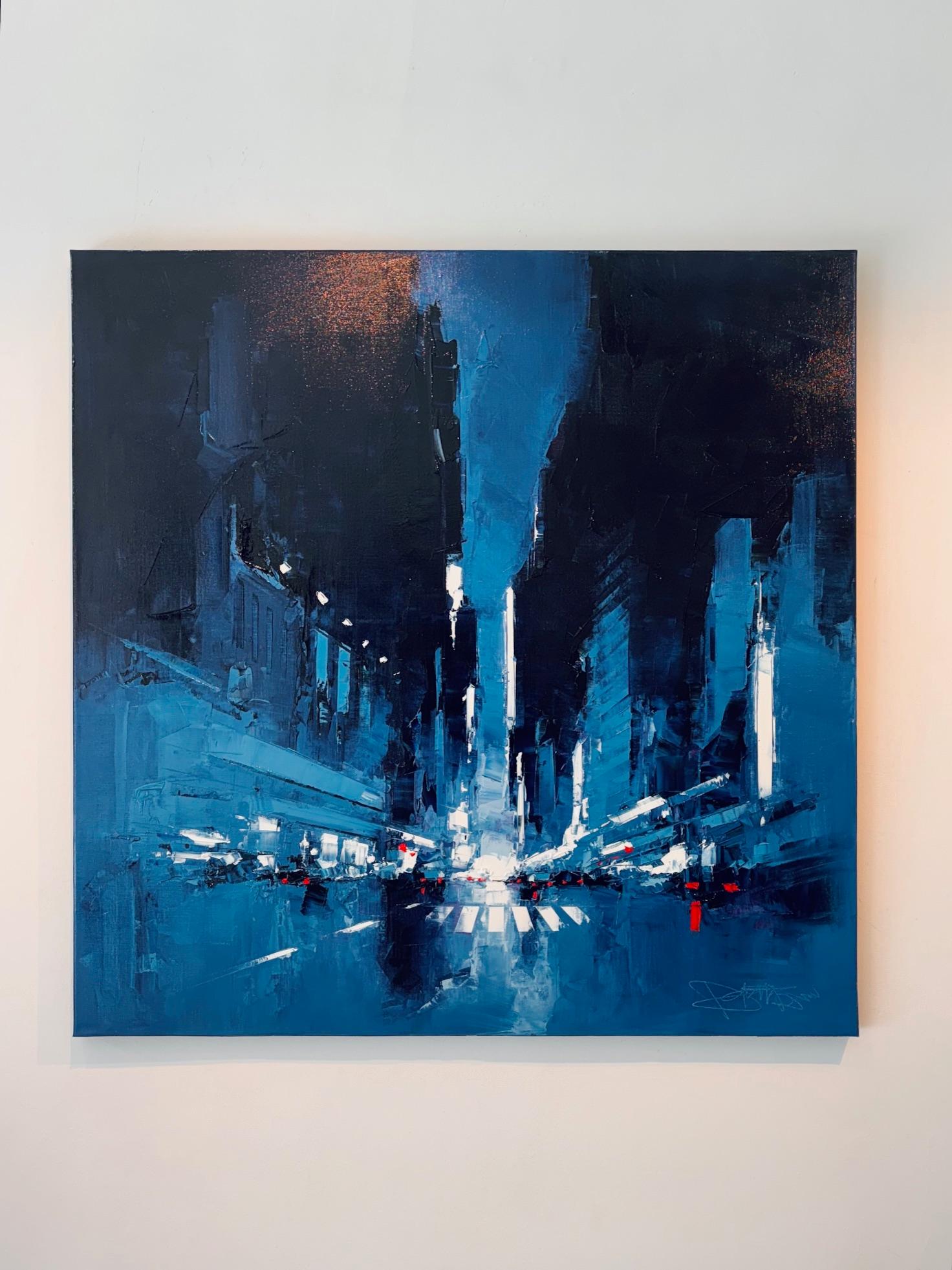 Traffic - By Night - peinture abstraite originale à l'huile paysage urbain - œuvre d'art contemporaine - Abstrait Painting par Daniel Castan