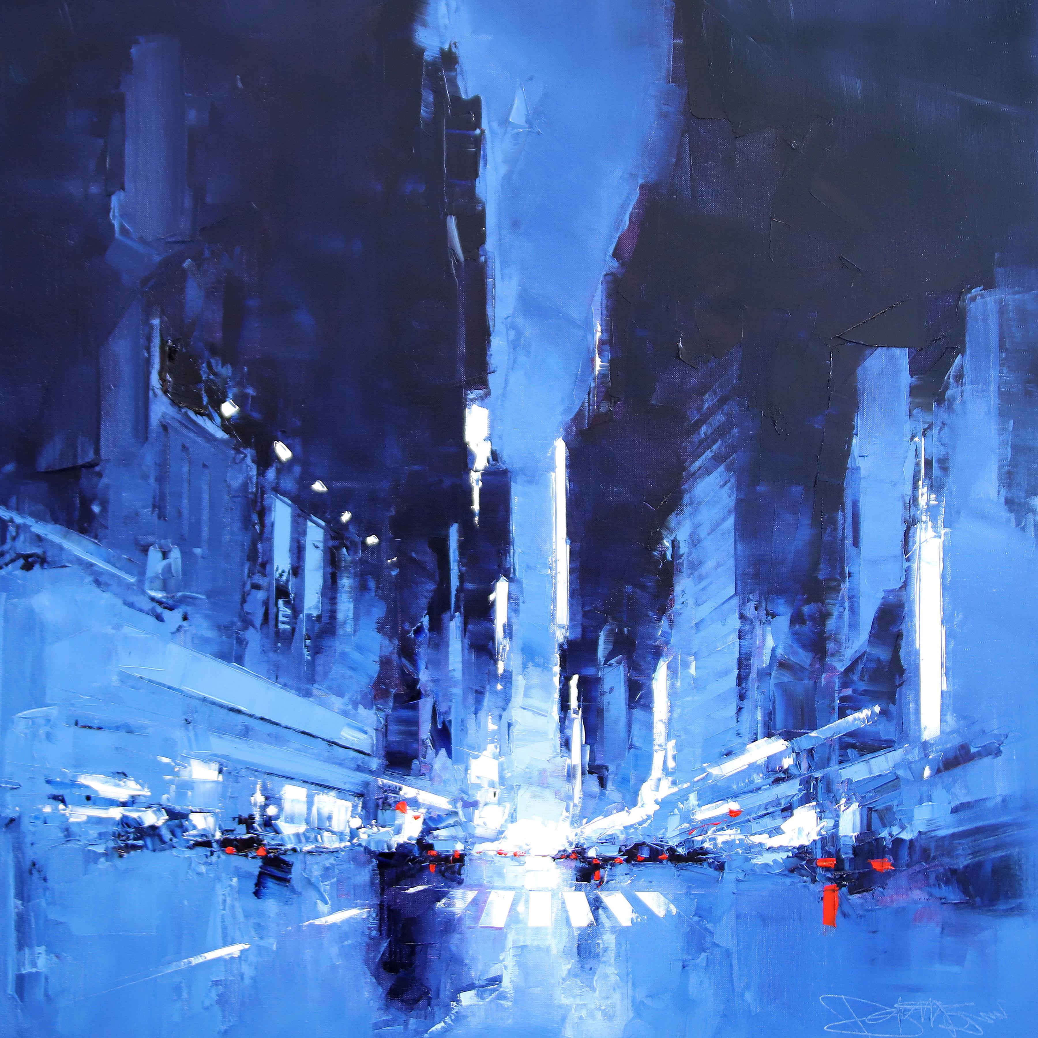 Verkehr - Bei Nacht - original abstraktes Öl Stadtbild - zeitgenössisches Kunstwerk