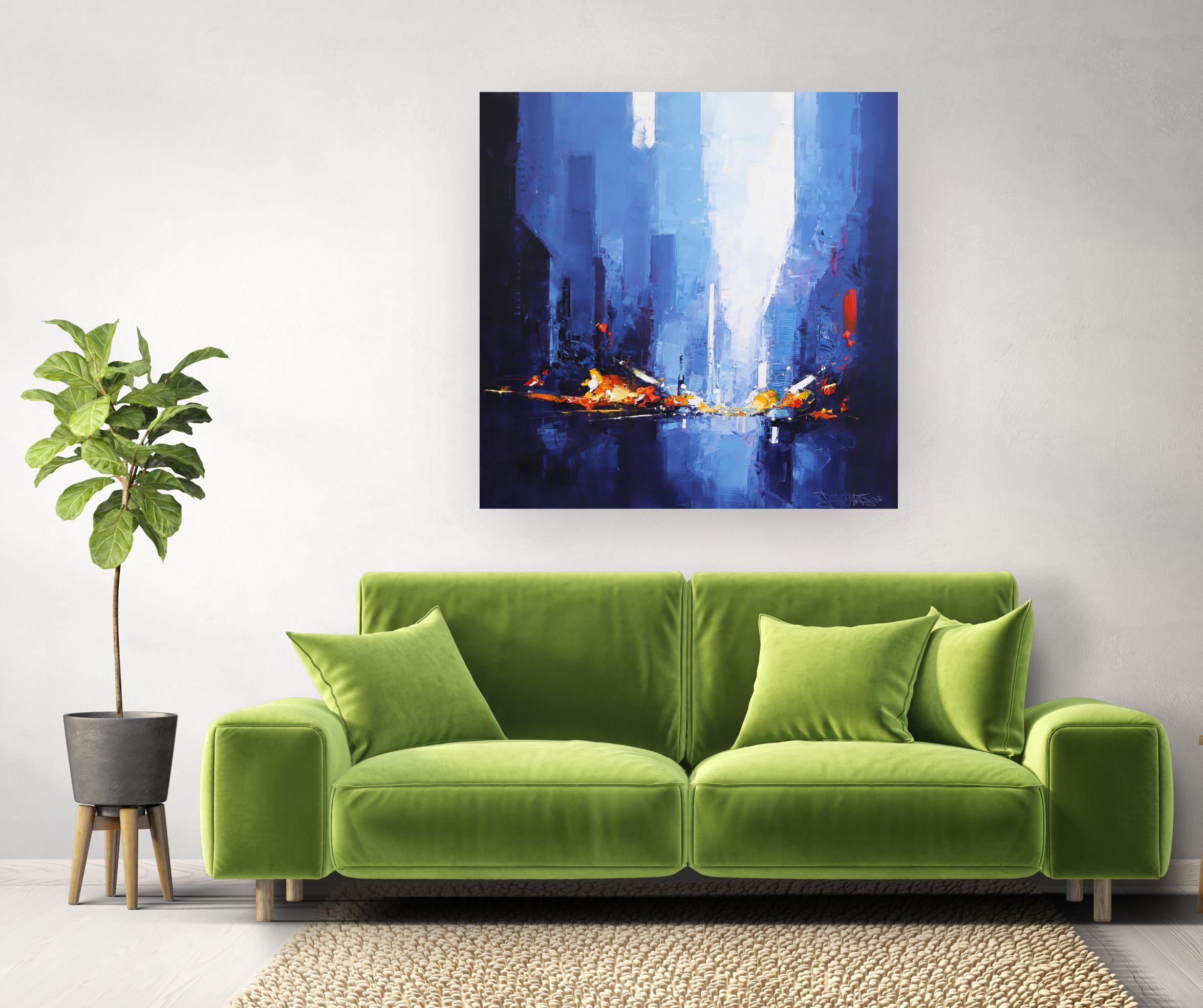 Traffic Evening - original abstract oil cityscape - Contemporary artwork - Painting by Daniel Castan
