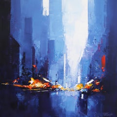 Traffic Evening - original abstract oil cityscape - Contemporary artwork
