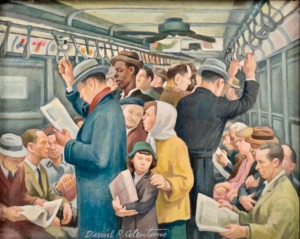 Daniel Celentano Interior Painting - "Pelham Bay" WPA American Scene Social Realism Modern NYC Subway Transportation