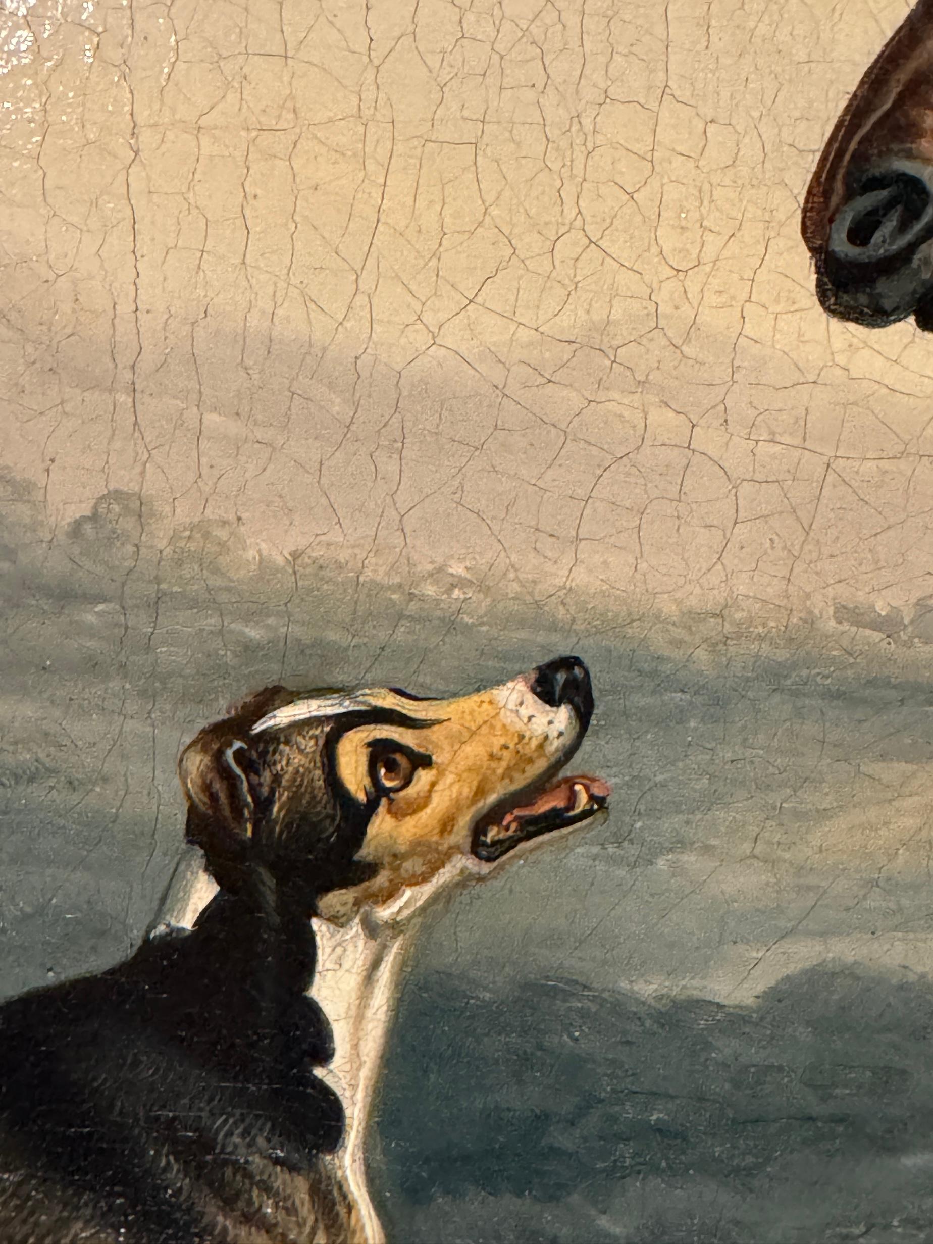 Portrait de cheval anglais du 19e siècle, style Stubbs, chasseur de baie et chien dans un paysage en vente 5