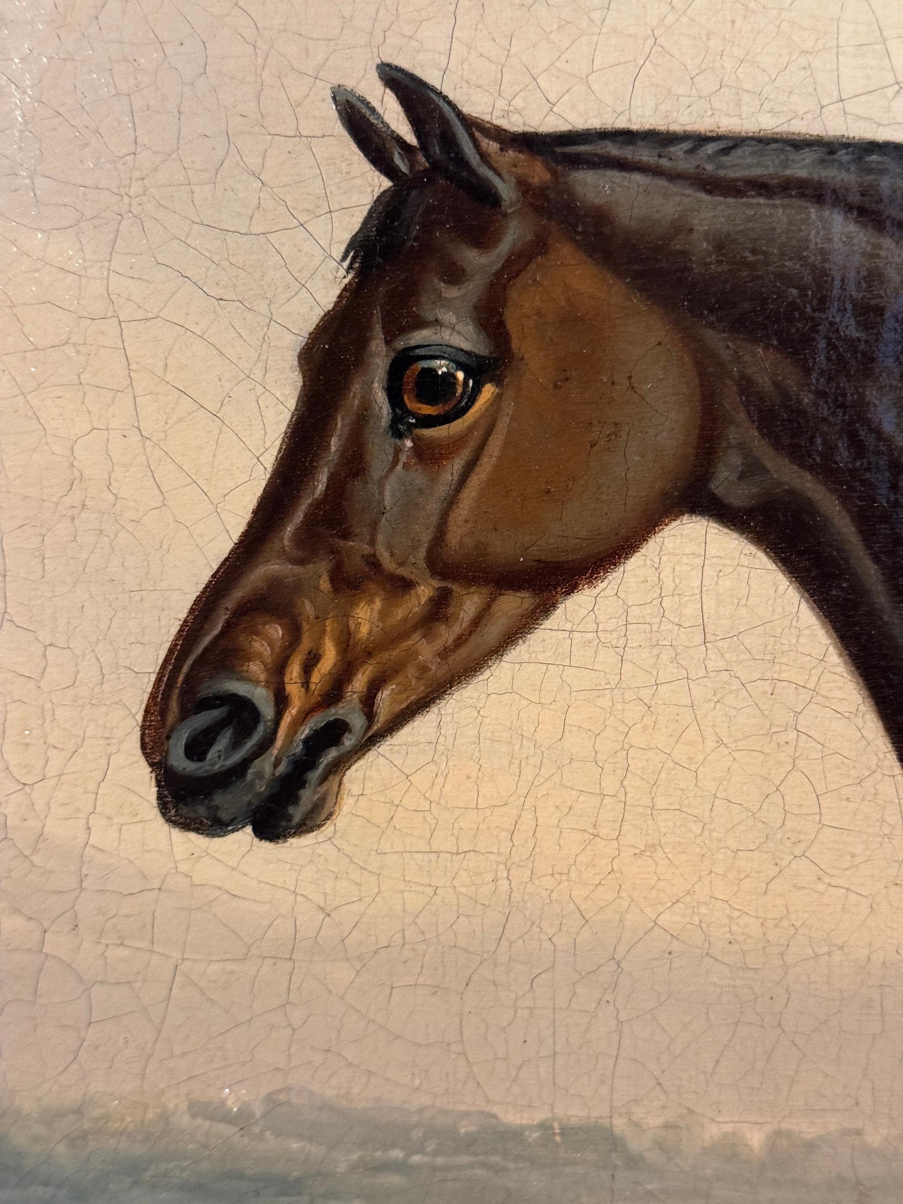 Portrait de cheval anglais du 19e siècle, style Stubbs, chasseur de baie et chien dans un paysage en vente 4