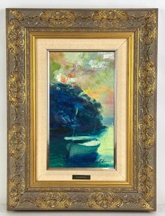 Mediterranean Cove with Moored Boat, Oil on Canvas by Daniel Codorniu