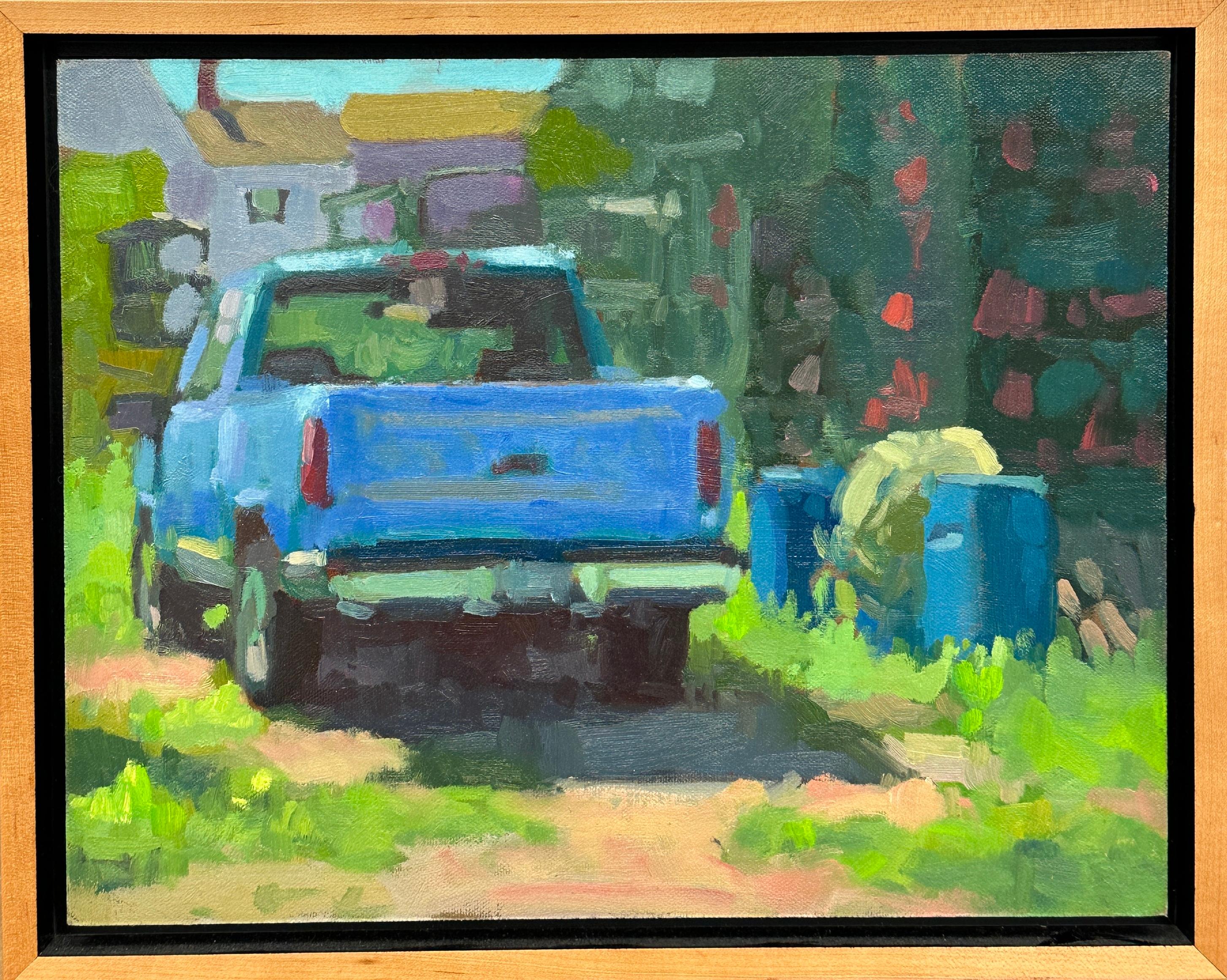 Yard Truck, painting of pick-up truck on a sunny day - signed by artist on back - Painting by Daniel Corey