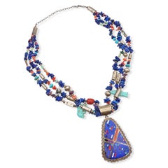 Daniel Coriz Sterling Silver Lapis Turquoise Coral Multi-Stone Necklace