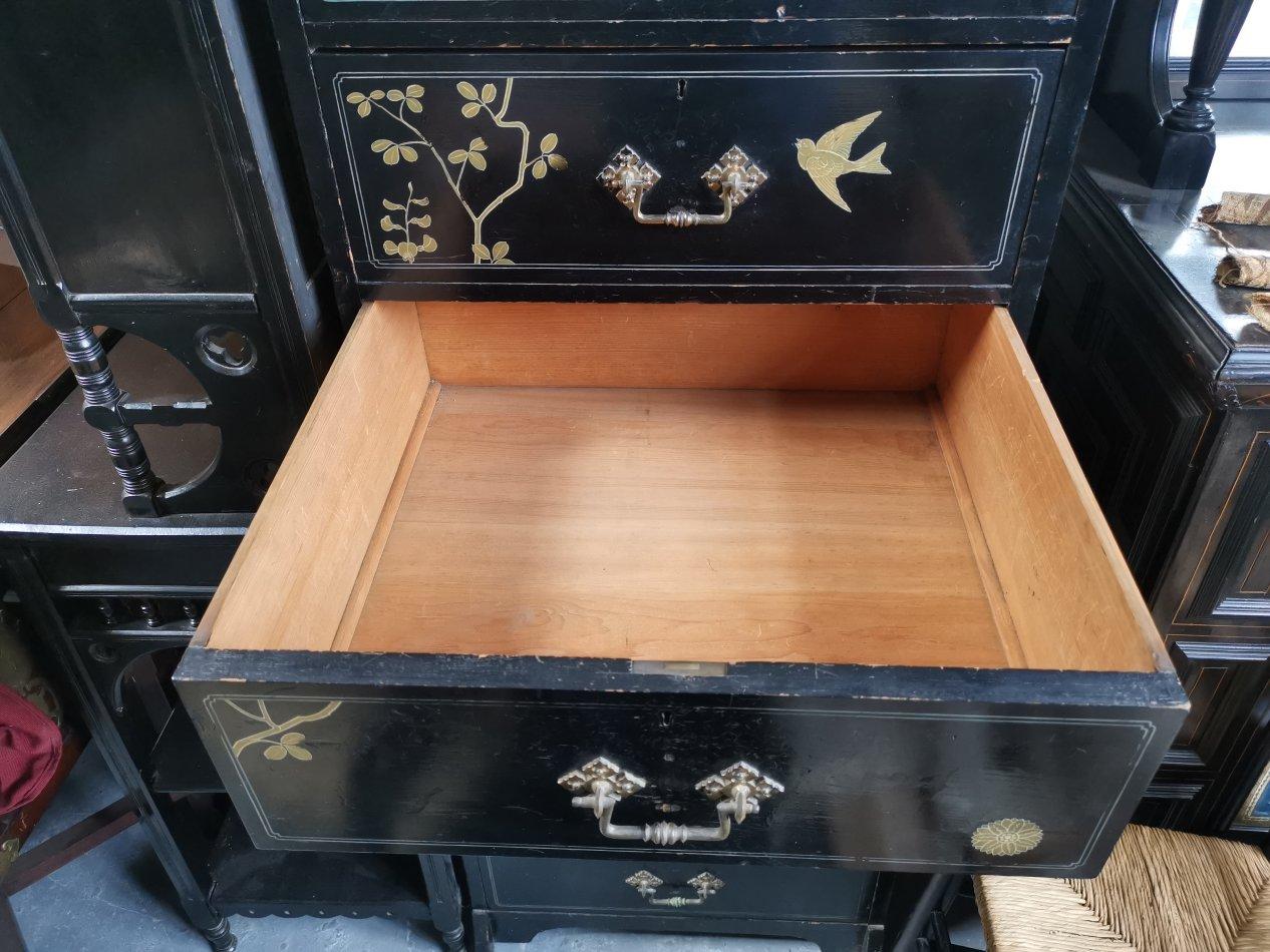 Daniel Cottier A Rare and Early Anglo-Japanese Ebonized Tall Chest of Drawers For Sale 8