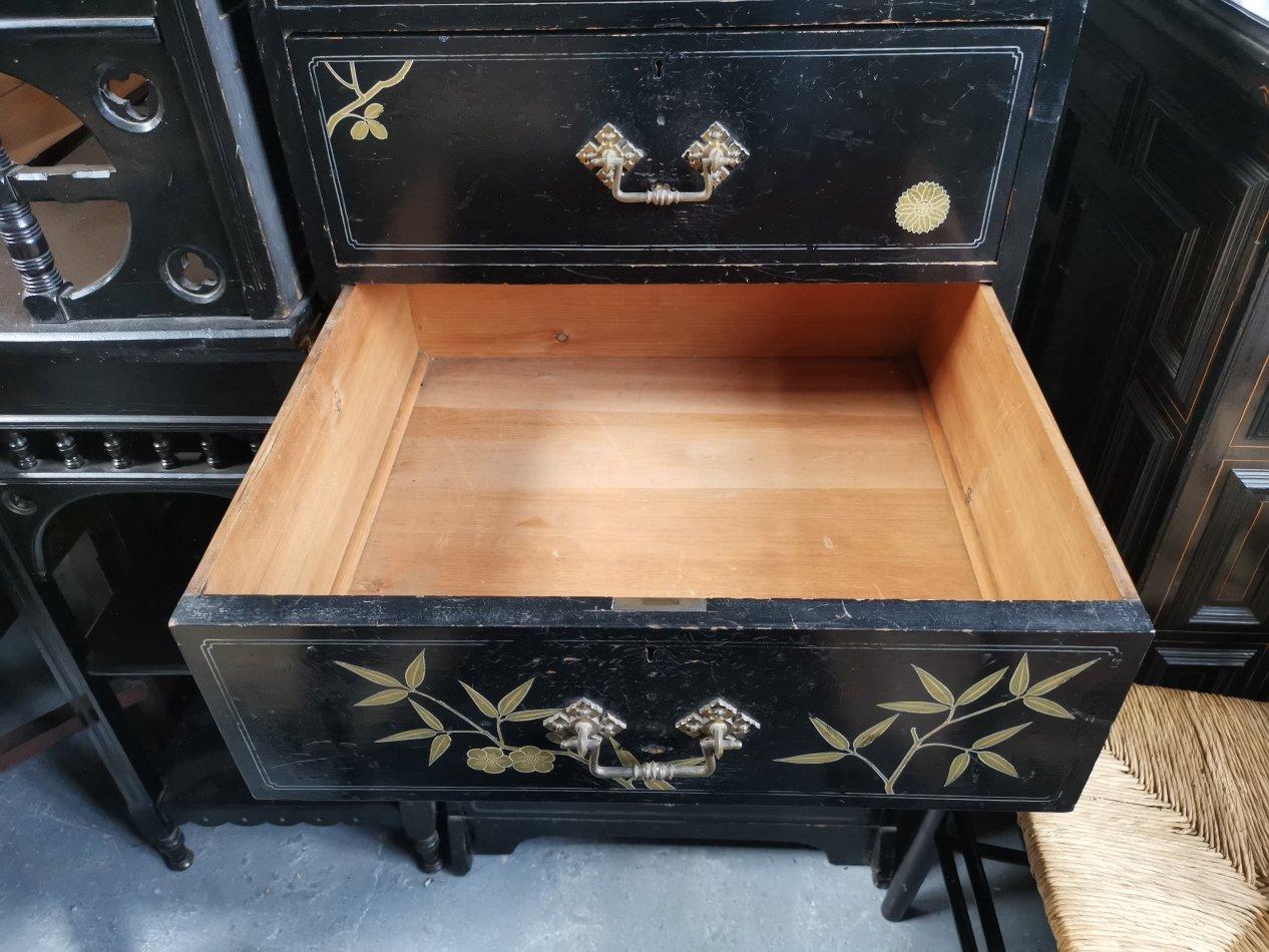 Daniel Cottier A Rare and Early Anglo-Japanese Ebonized Tall Chest of Drawers For Sale 9