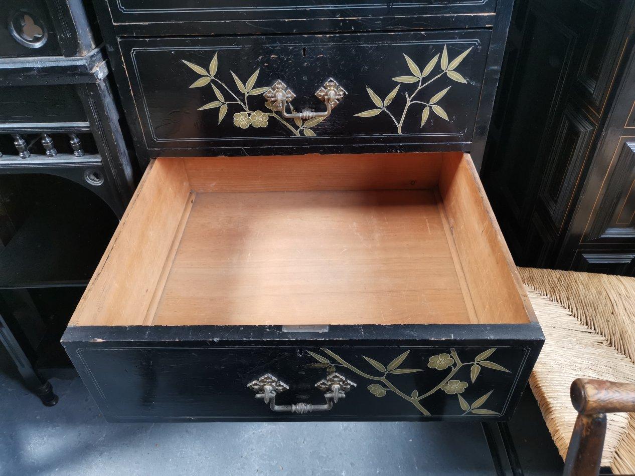 Daniel Cottier A Rare and Early Anglo-Japanese Ebonized Tall Chest of Drawers For Sale 10
