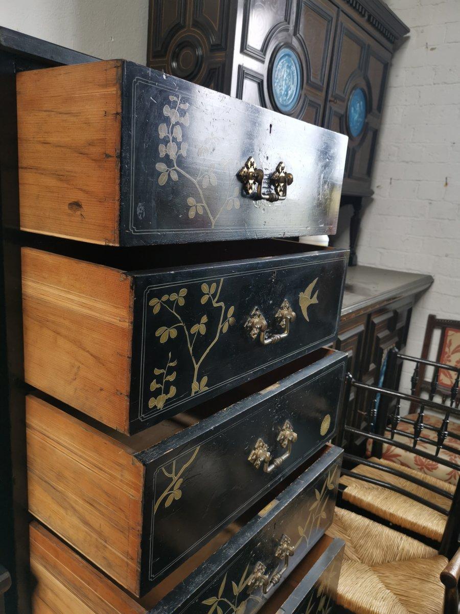 Daniel Cottier A Rare and Early Anglo-Japanese Ebonized Tall Chest of Drawers For Sale 12