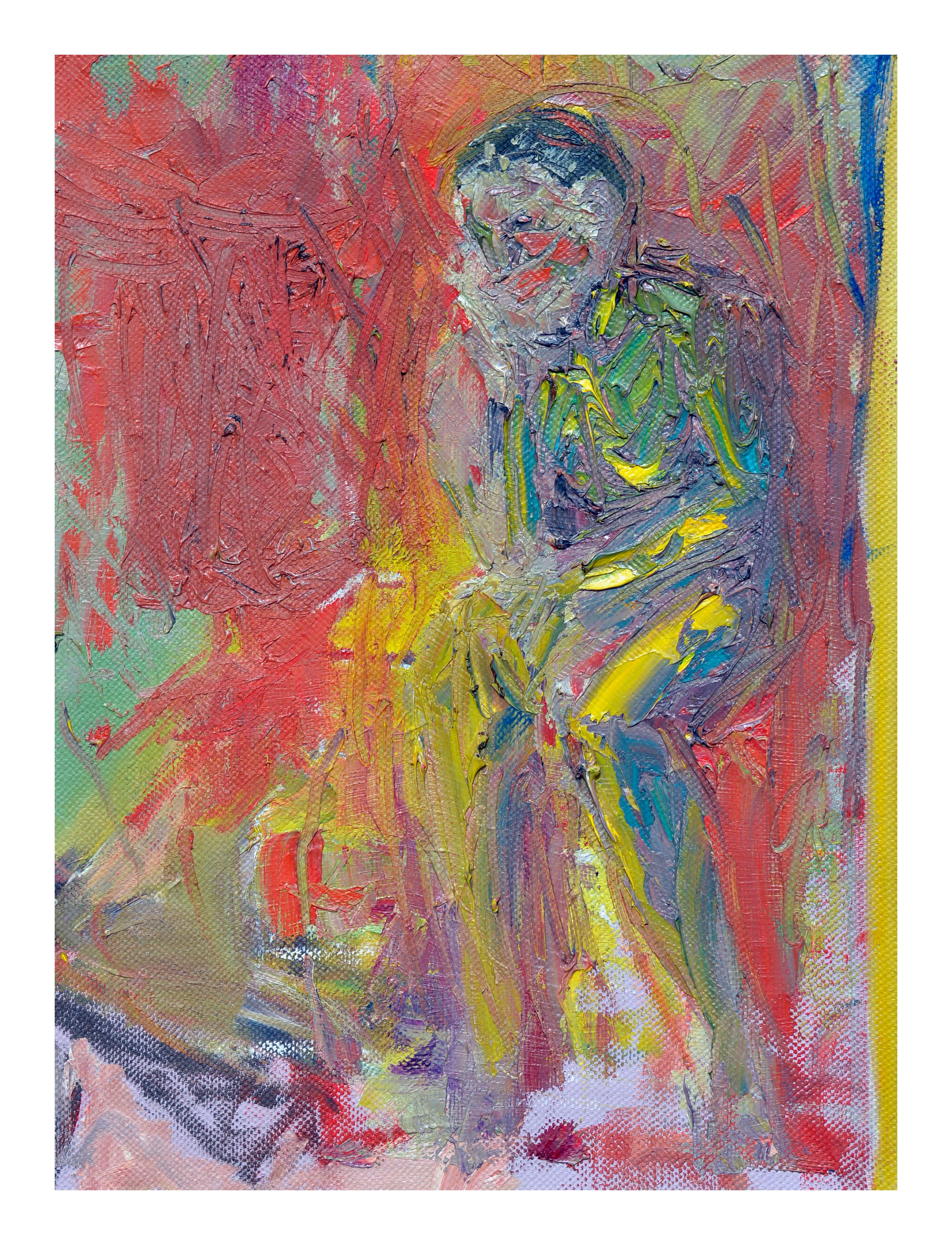Expresionista abstracto Hombre sentado Figurativo - Painting de Daniel David Fuentes