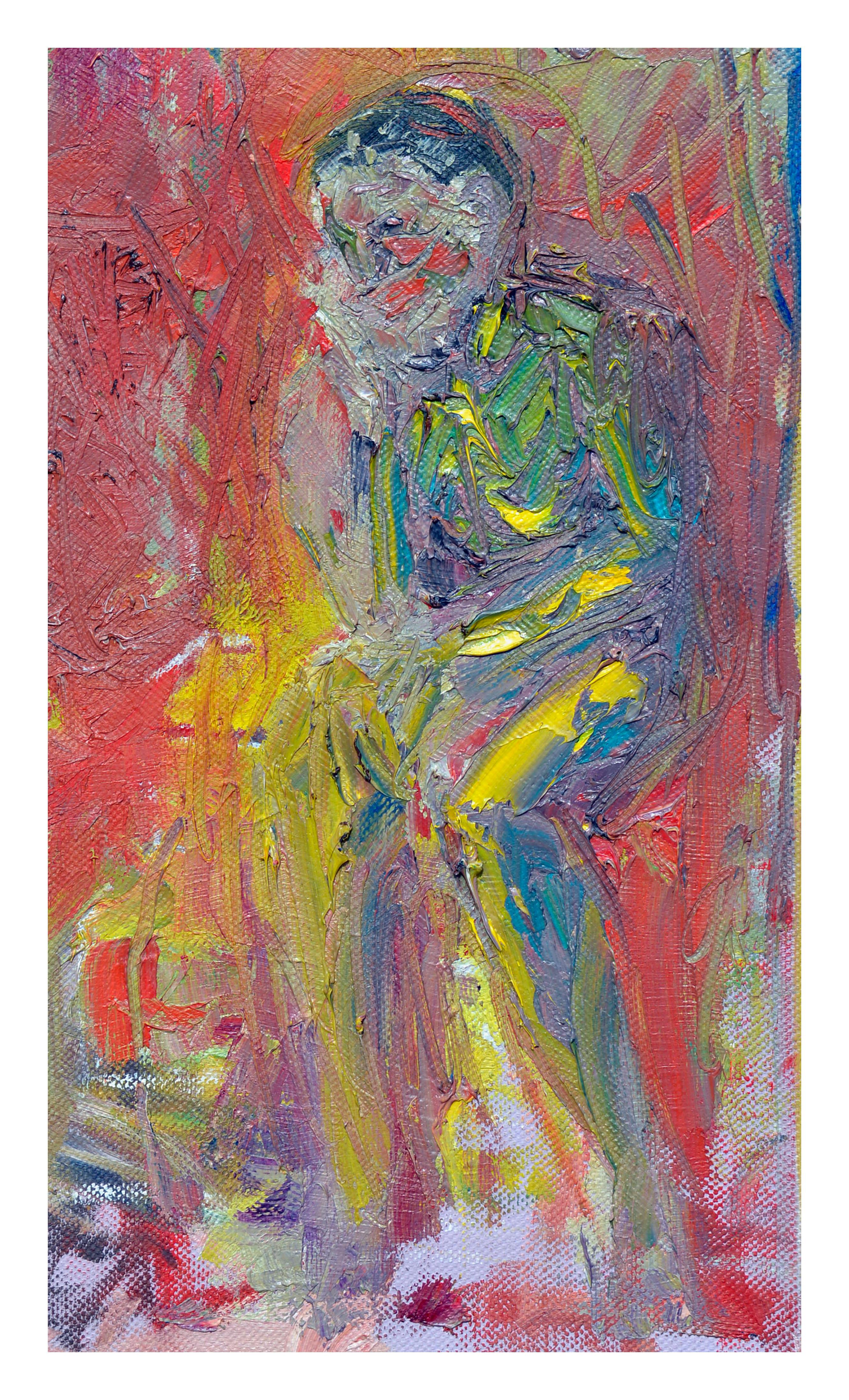 Expresionista abstracto Hombre sentado Figurativo - Painting Neoexpresionista de Daniel David Fuentes