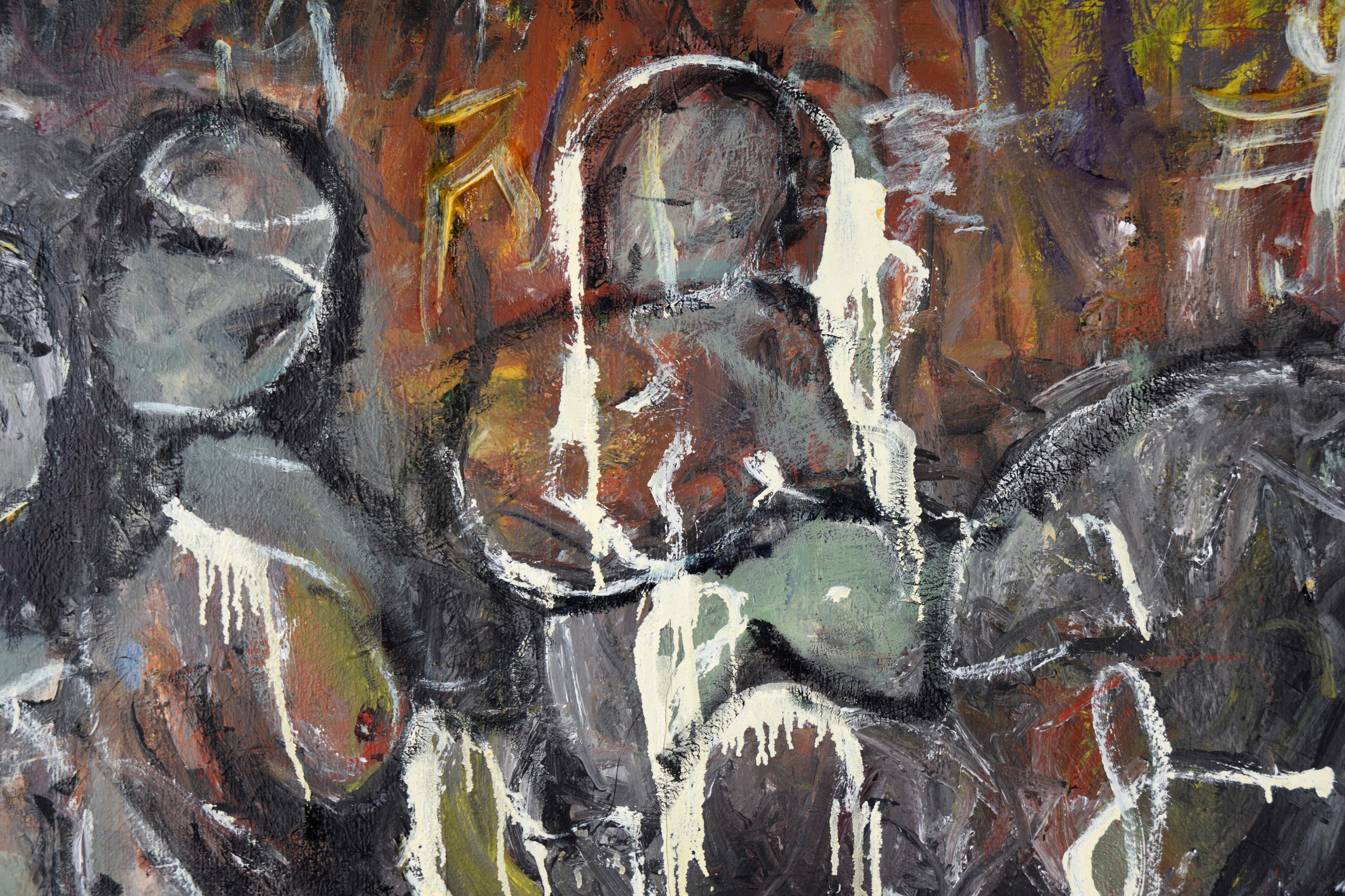 Large Scale Neo-Expressionist Figurative Composition in Oil on Canvas - Gray Figurative Painting by Daniel David Fuentes
