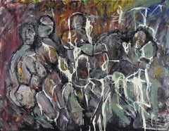 Großformatige neoexpressionistische figurative Komposition in Öl auf Leinwand