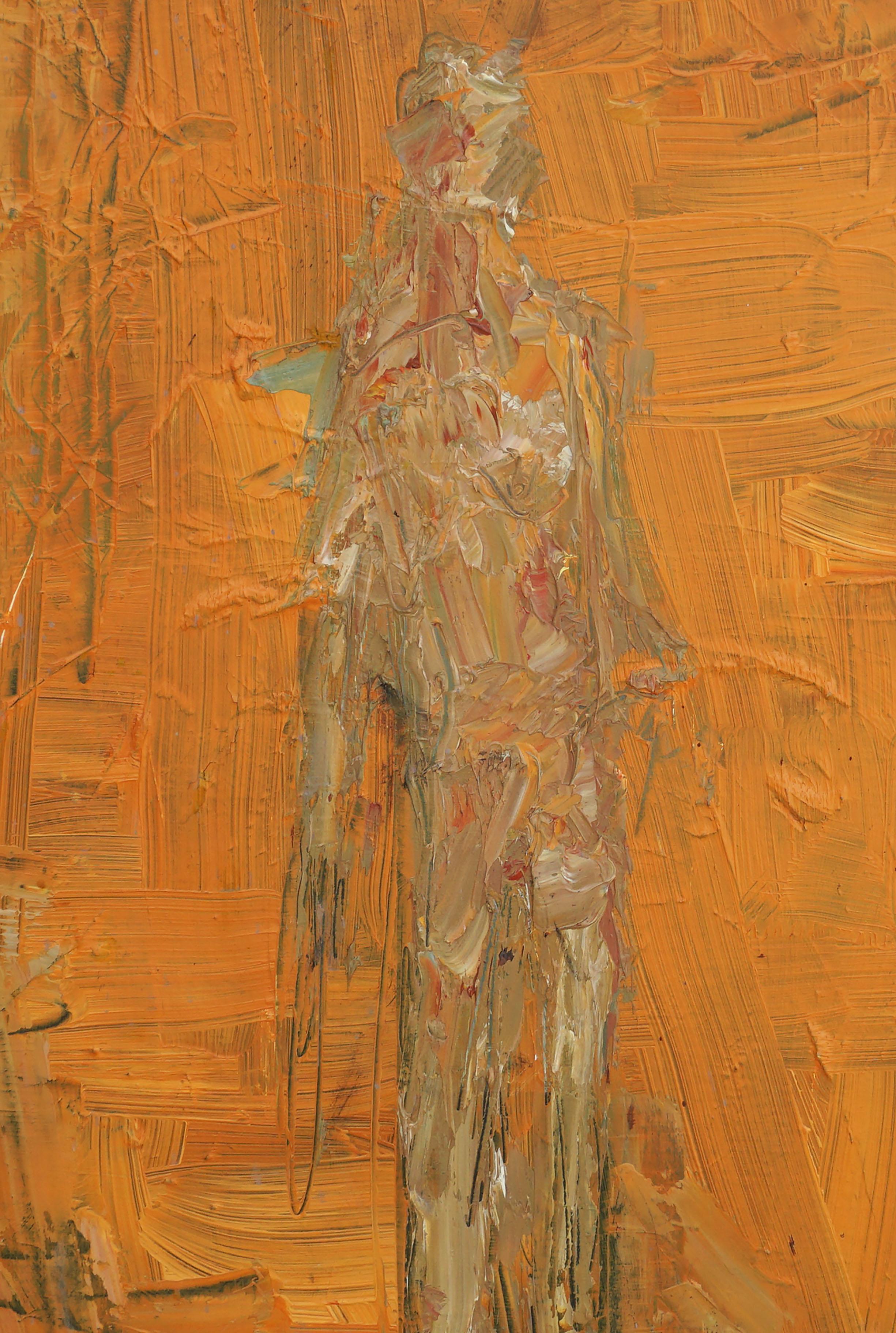 Abstract Expressionist Orange Man Figurative - Painting by Daniel David Fuentes