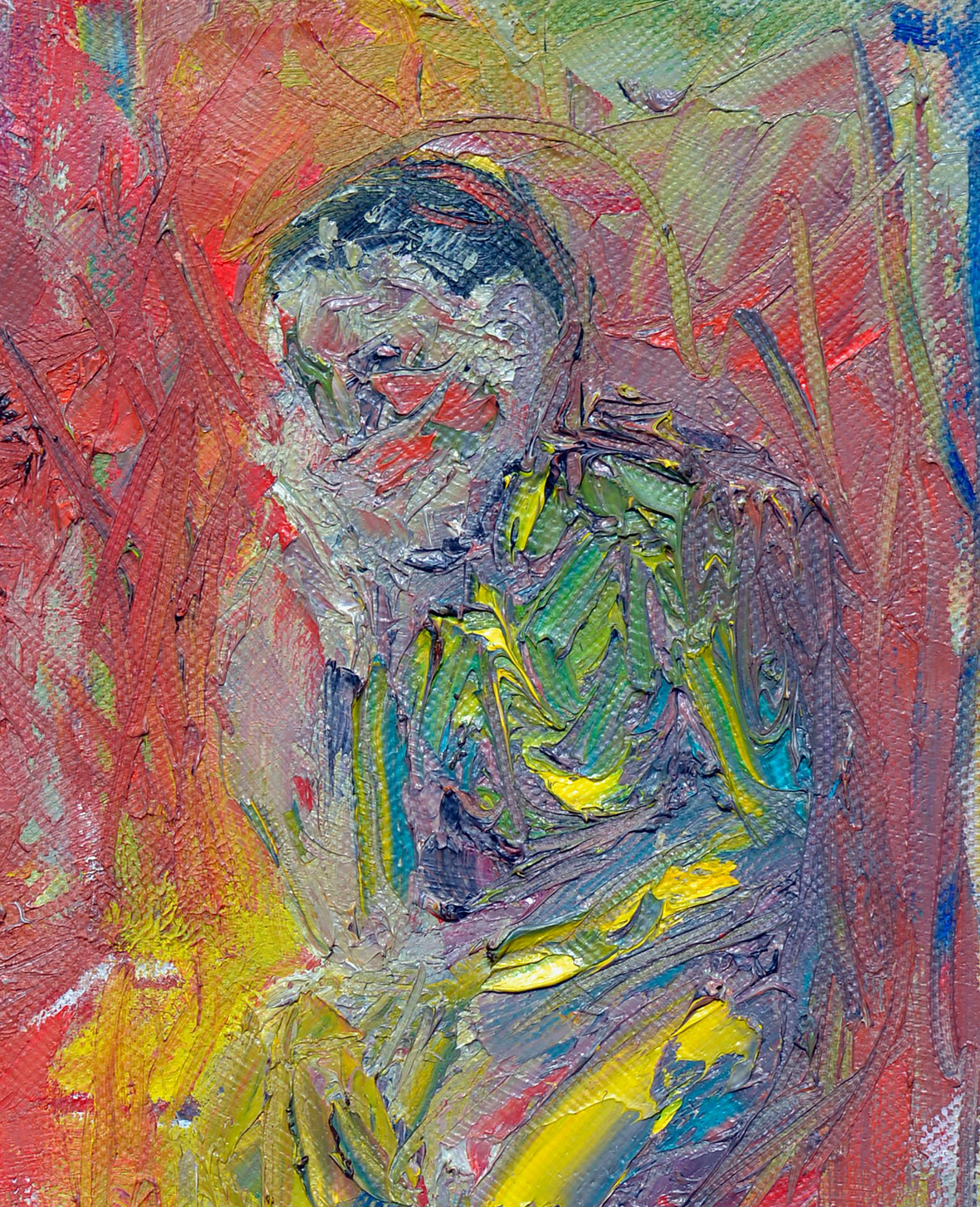 Espressionista astratto Uomo seduto Figurativo - Abstract Painting Marrone di Daniel David Fuentes