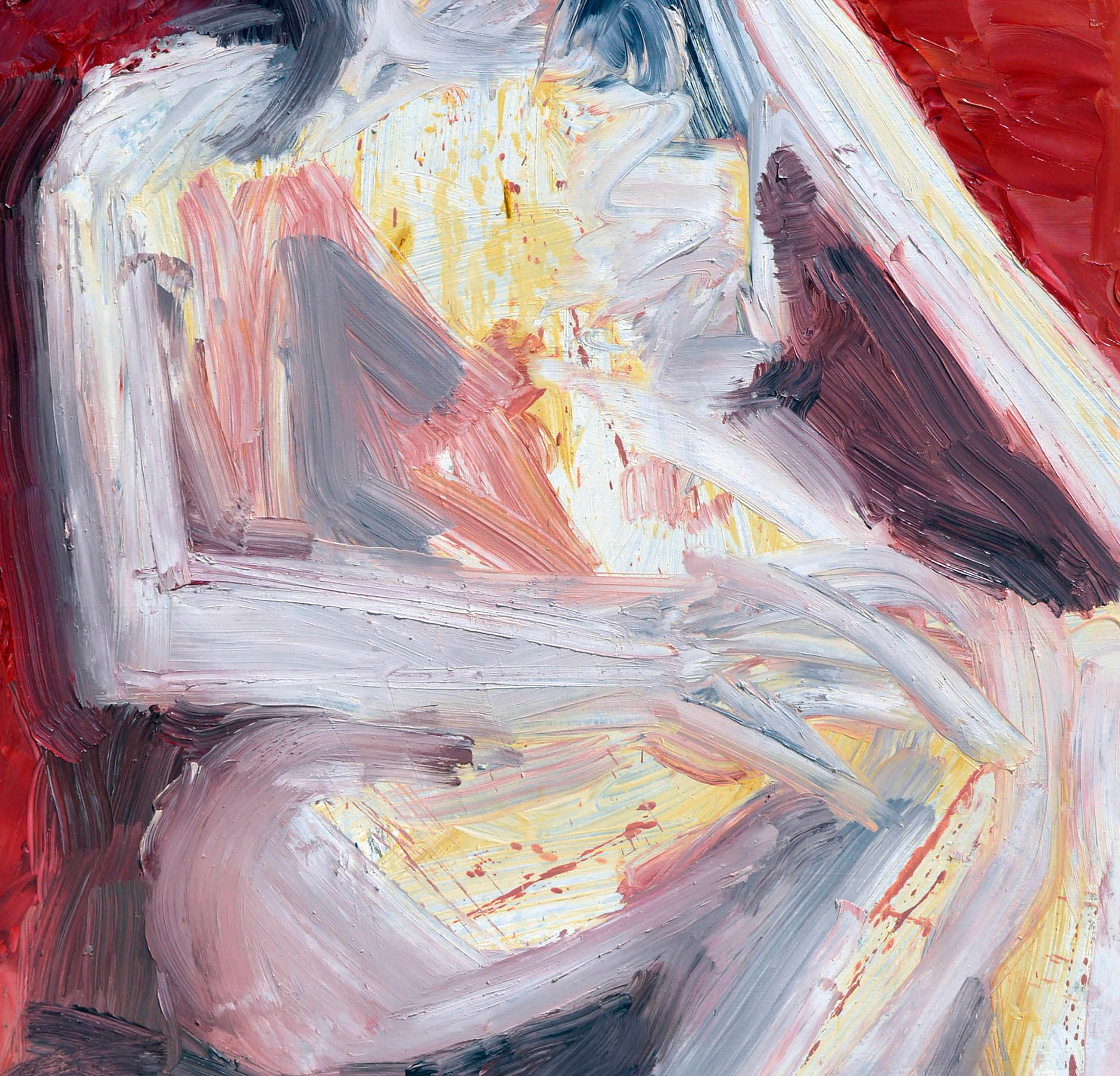  Expressionnisme abstrait - Femme assise figurative - Marron Abstract Painting par Daniel David Fuentes