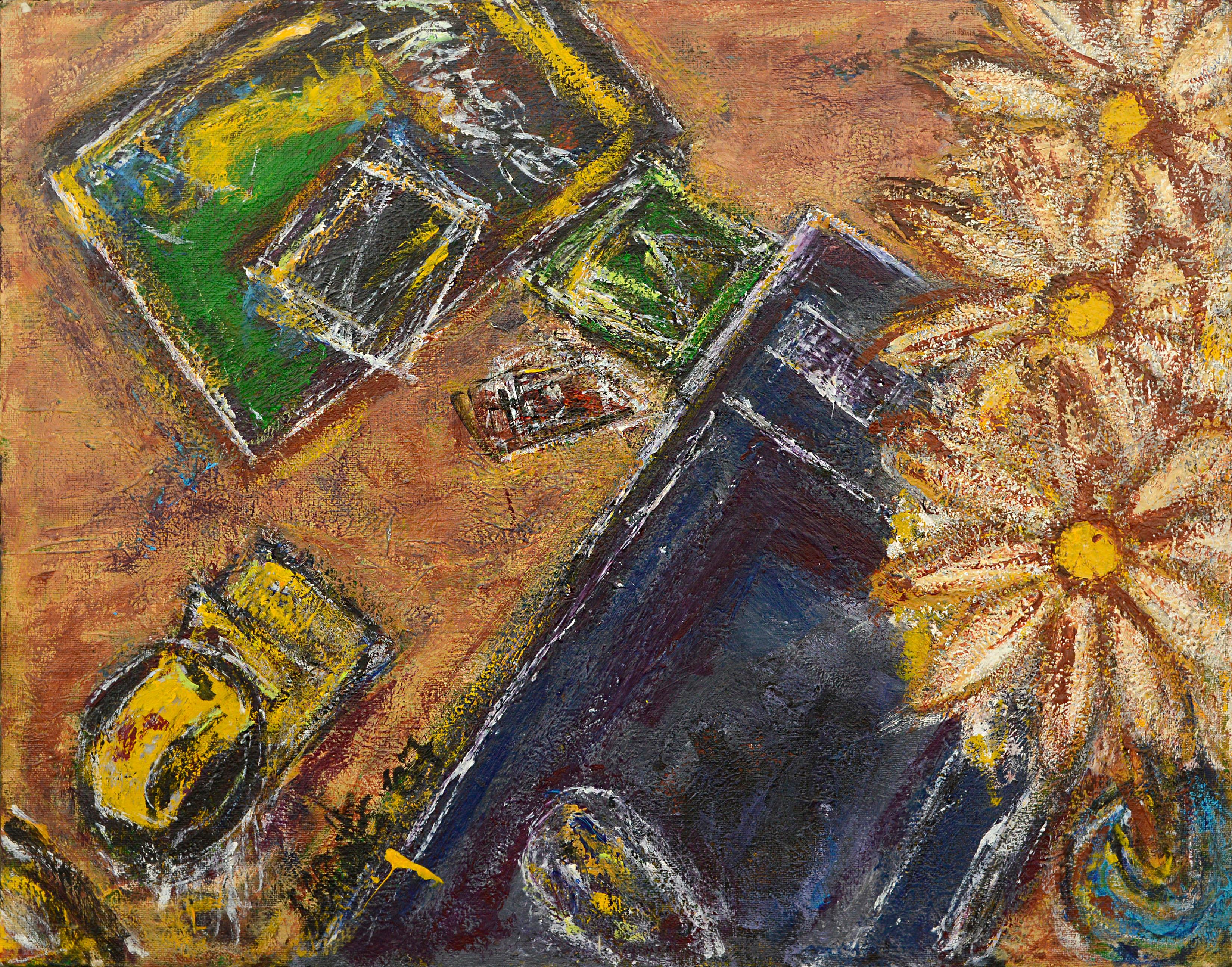 Daniel David Fuentes Abstract Painting - Three Daisies Abstracted Still-Life 