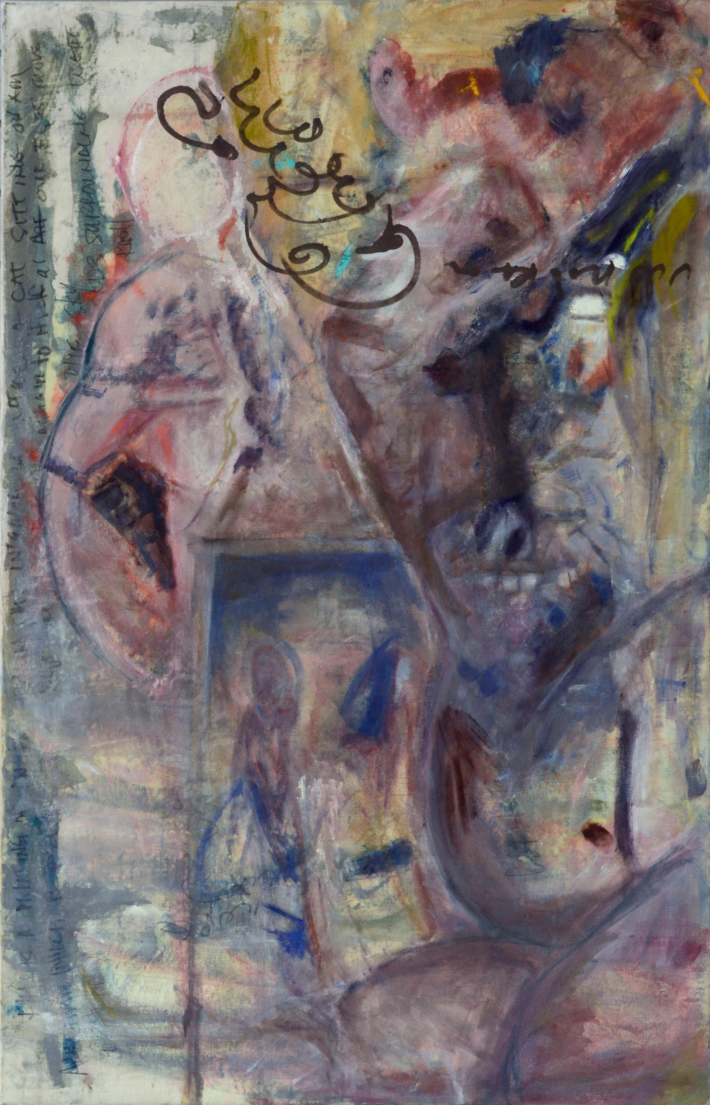 Daniel David Fuentes Abstract Painting - Vintage Double Sided Figurative Abstract 2 -- Cat Sitting on an Arm Chair