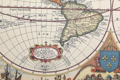 Mappa del mondo, acquaforte romantica a colori di Daniel Derveaux