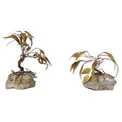 Daniel D’haeseleer pair of palm tree sculptures in brass and stone Belgium 1970