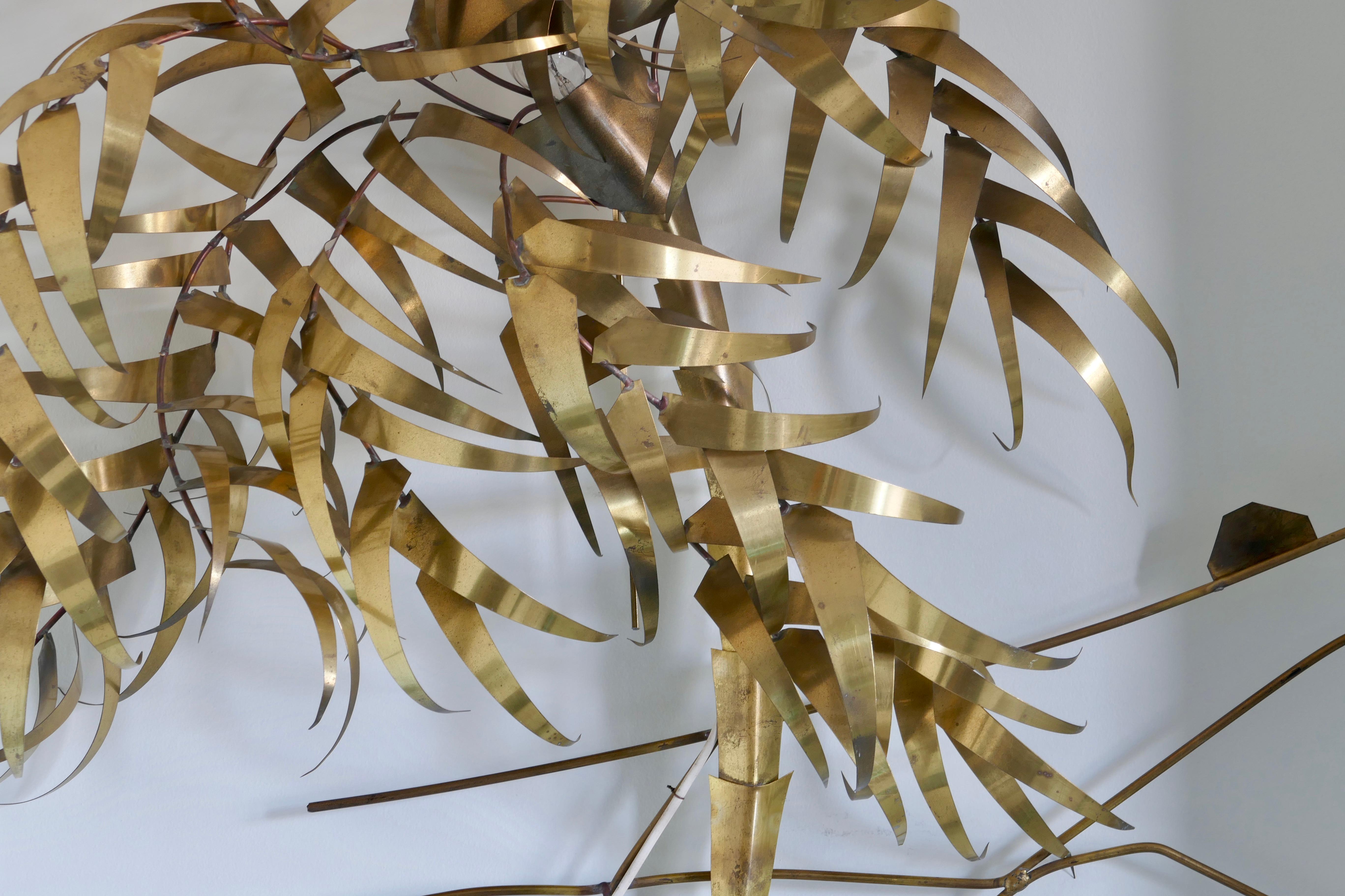 Brass Daniel Dhaeseleer Palm Tree Wall Light Sculpture  For Sale