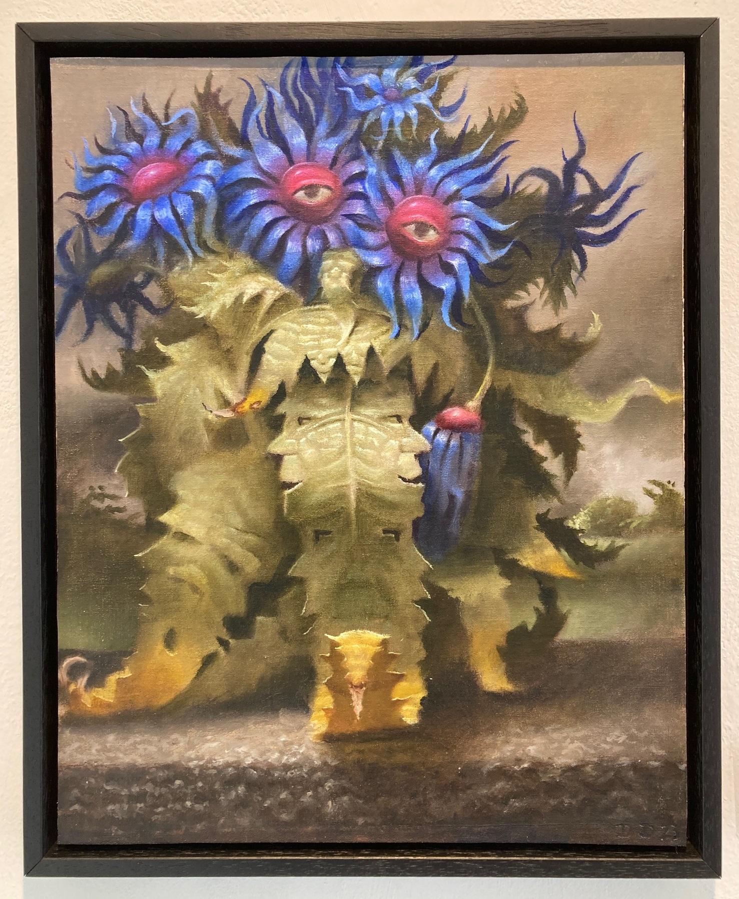 Daniel Douglas Still-Life Painting – Maffe Plant Weird Plant Ölgemälde auf Tafel Surrealismus Pareidolie Vorrätig