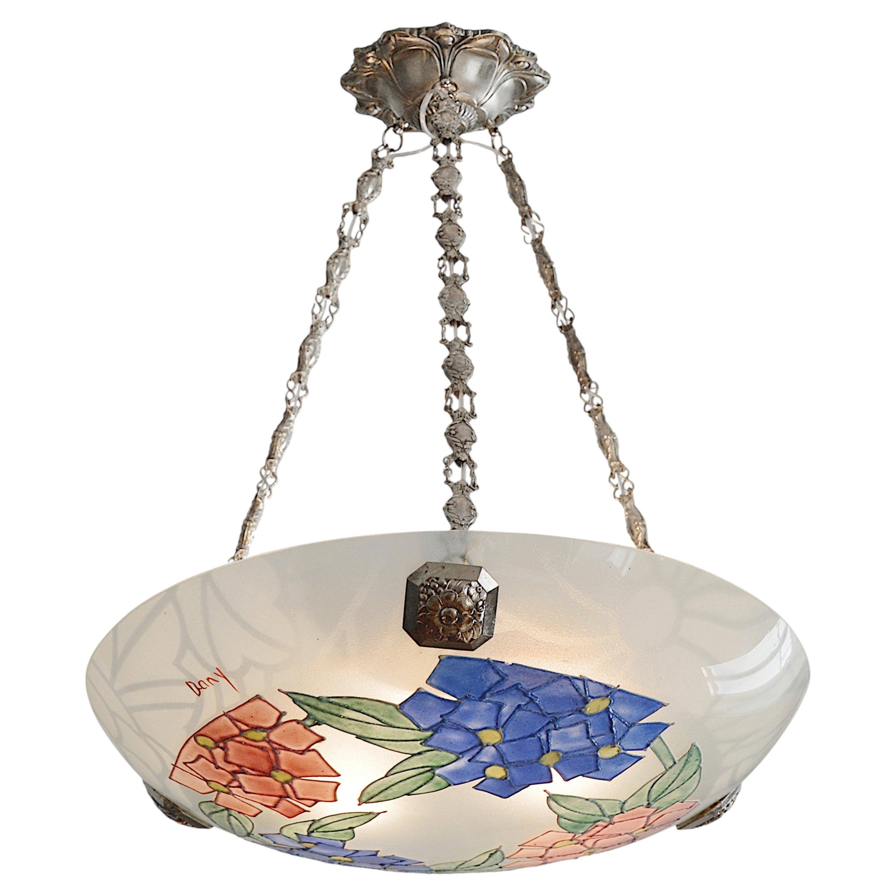 Daniel Drancourt Art Deco Pendant Chandelier, 1920
