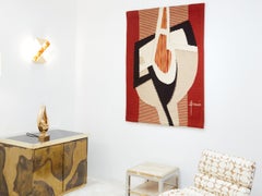 Daniel Drouin Abstrakter roter gewebter Wollteppich Ombre Rouge 1970