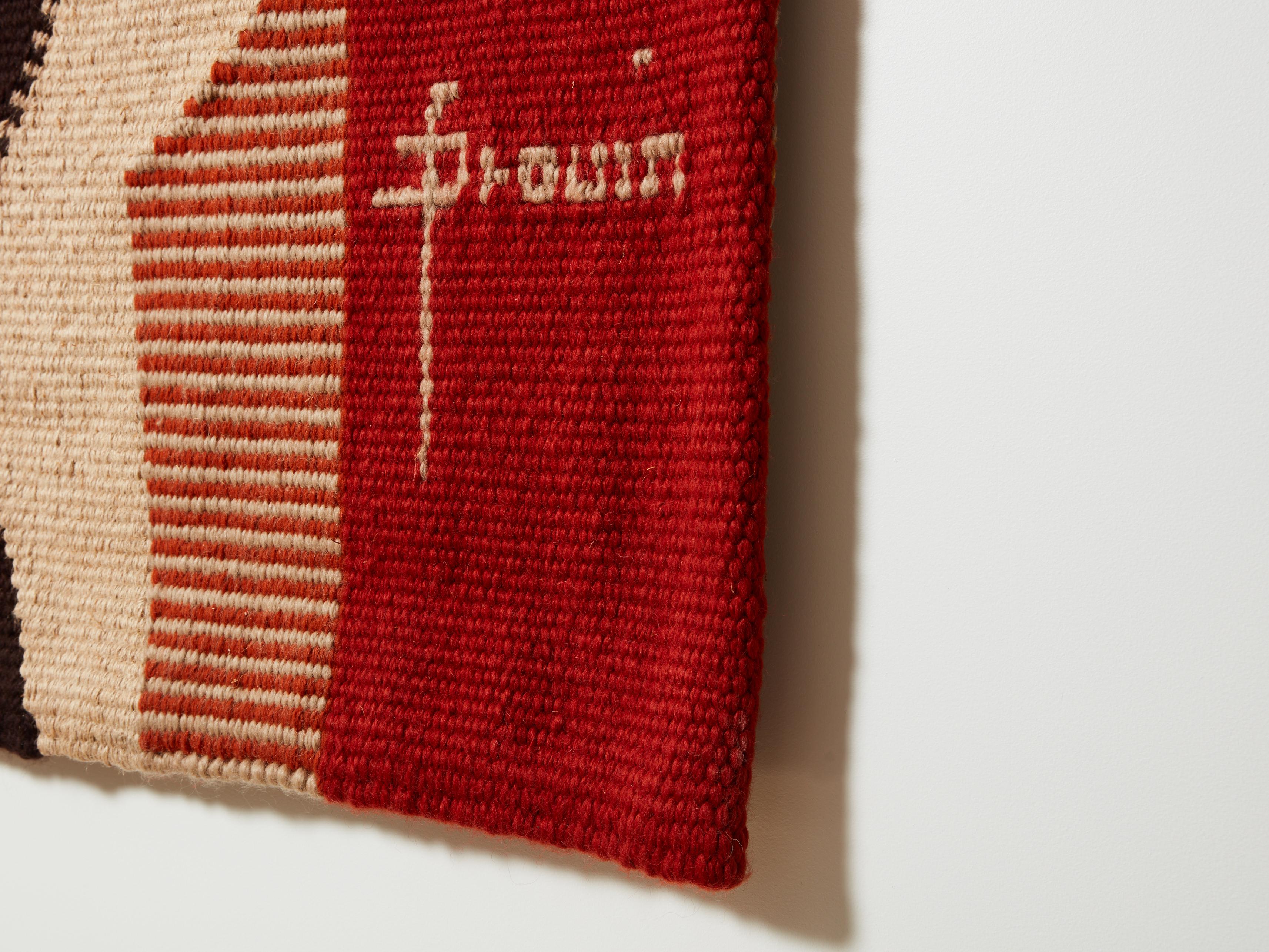 Mid-Century Modern Daniel Drouin abstract red woven wool tapestry “Ombre rouge” 1970