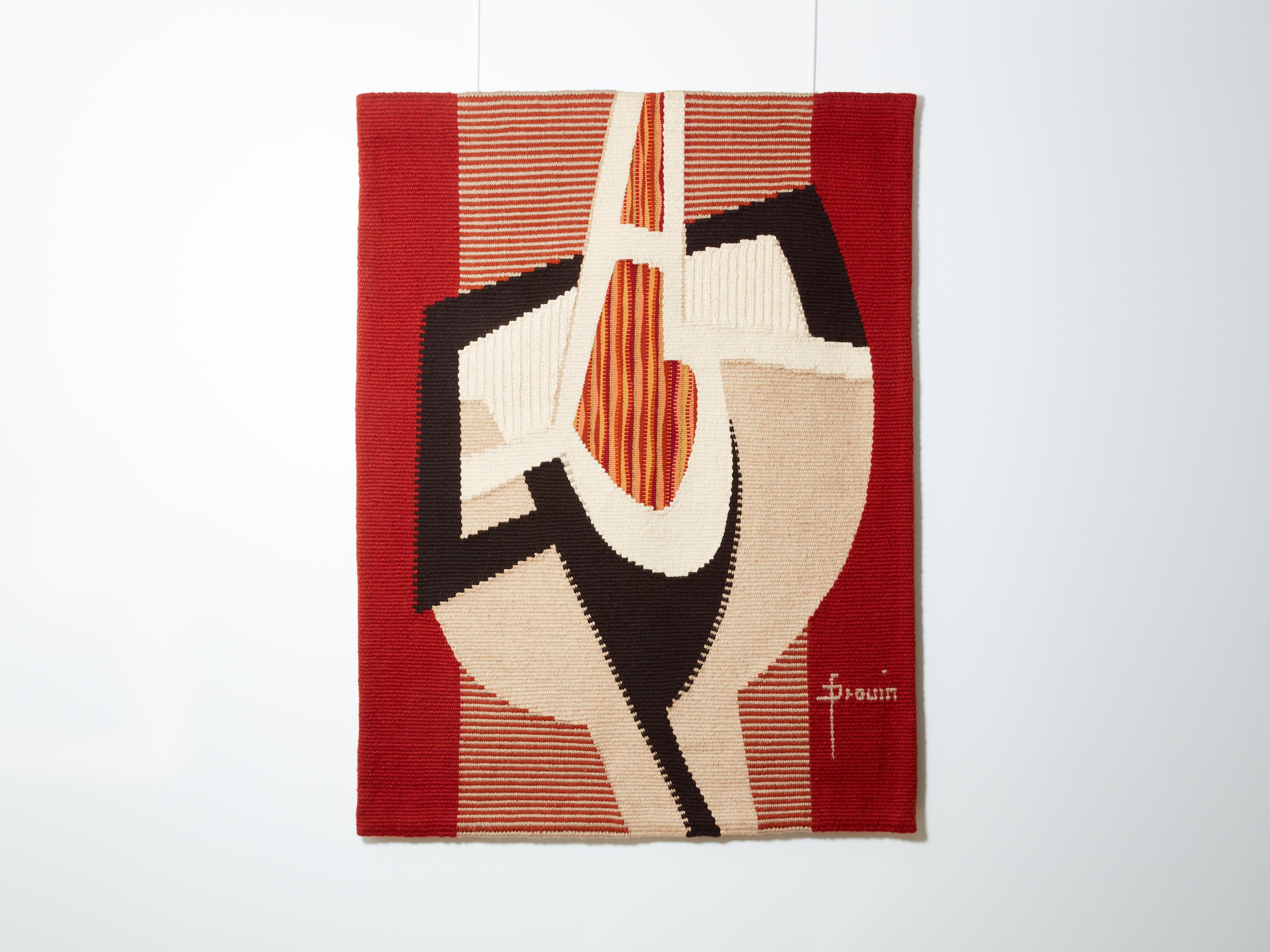 Late 20th Century Daniel Drouin abstract red woven wool tapestry “Ombre rouge” 1970
