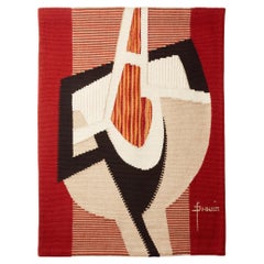 Daniel Drouin abstract red woven wool tapestry “Ombre rouge” 1970
