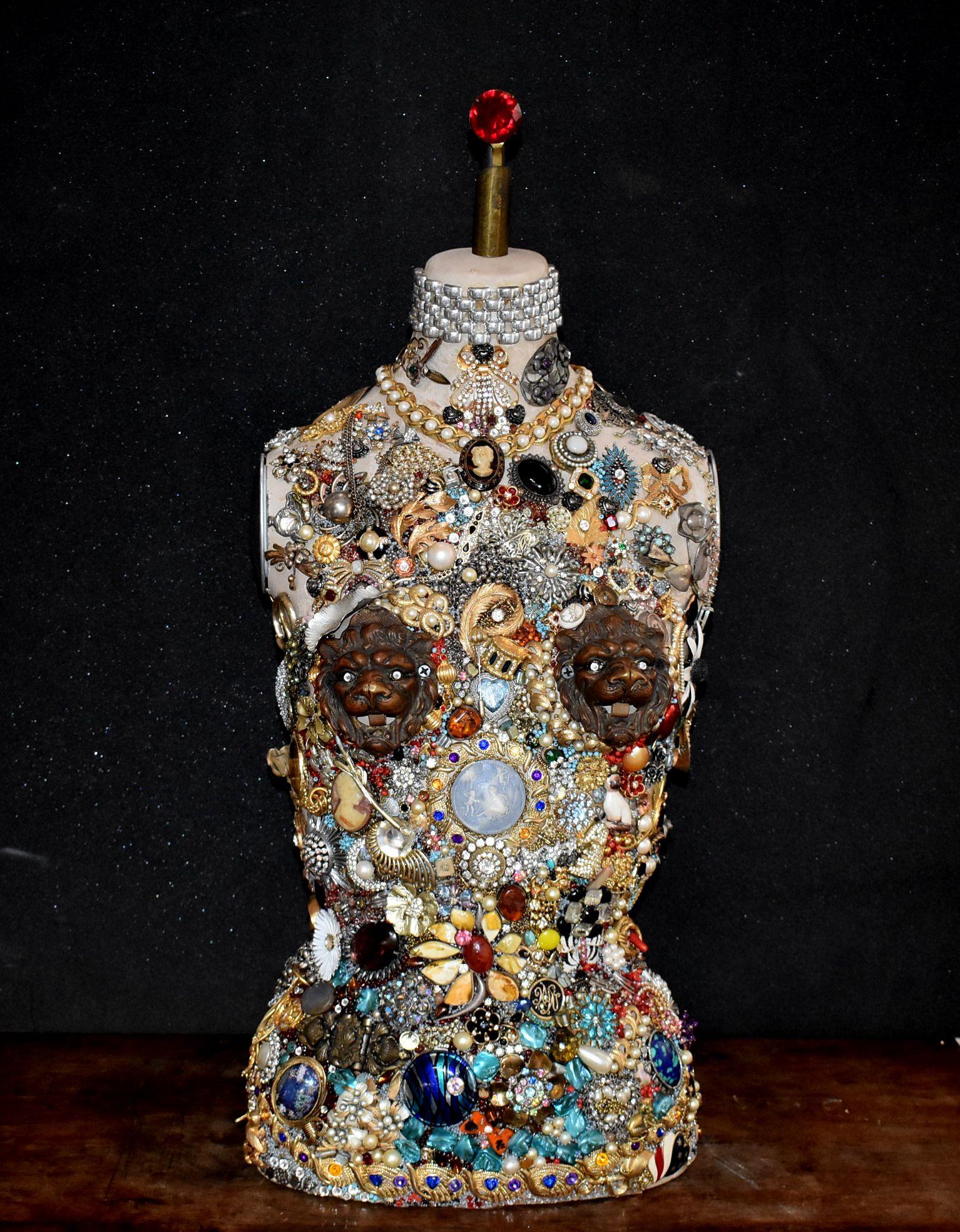 A very unique mannequin cover with vintage costume jewelry design by French artist Daniel Dupir Title 