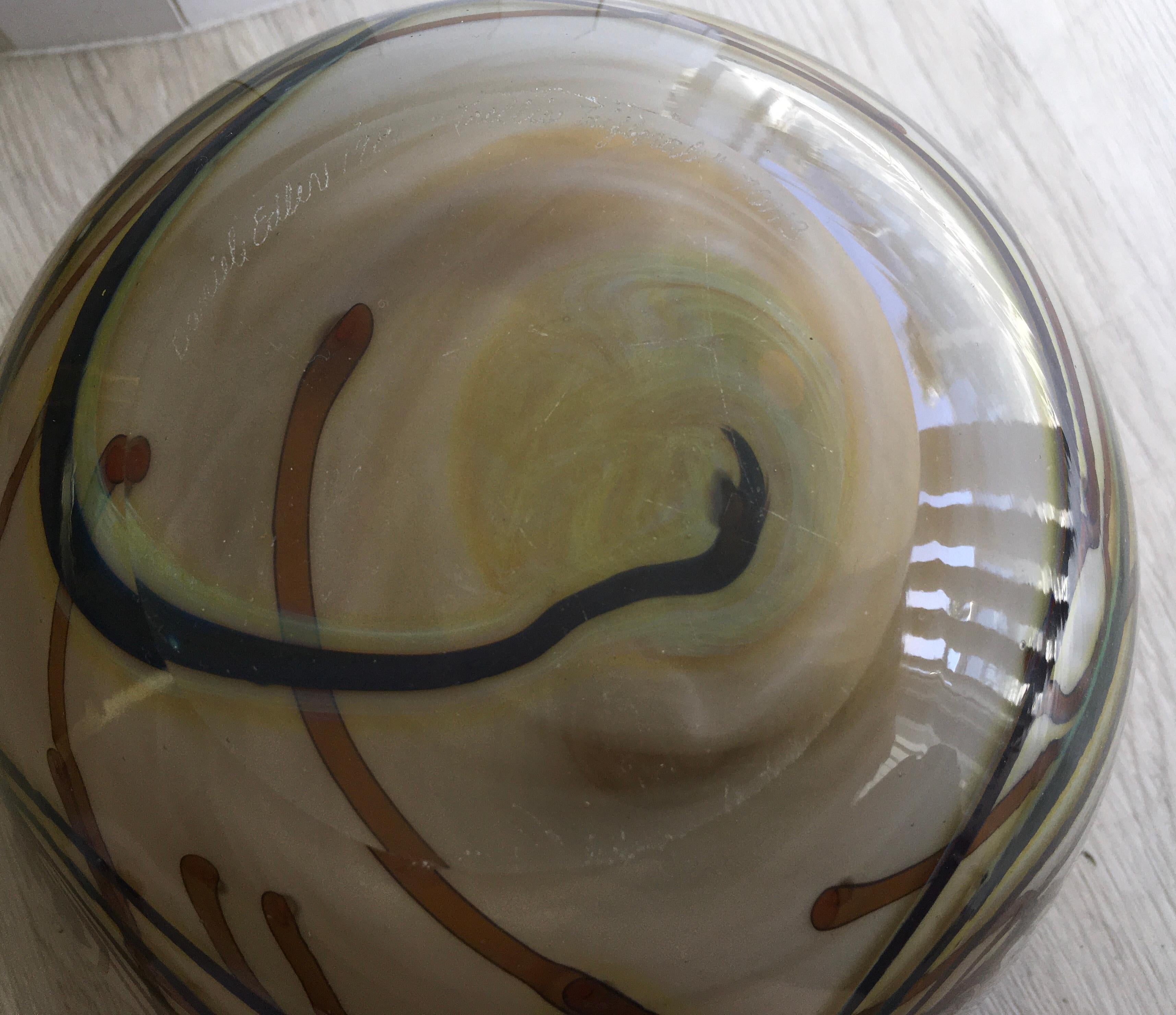 Daniel Edler Trellis Tri Floral Art Glass Bowl For Sale 1