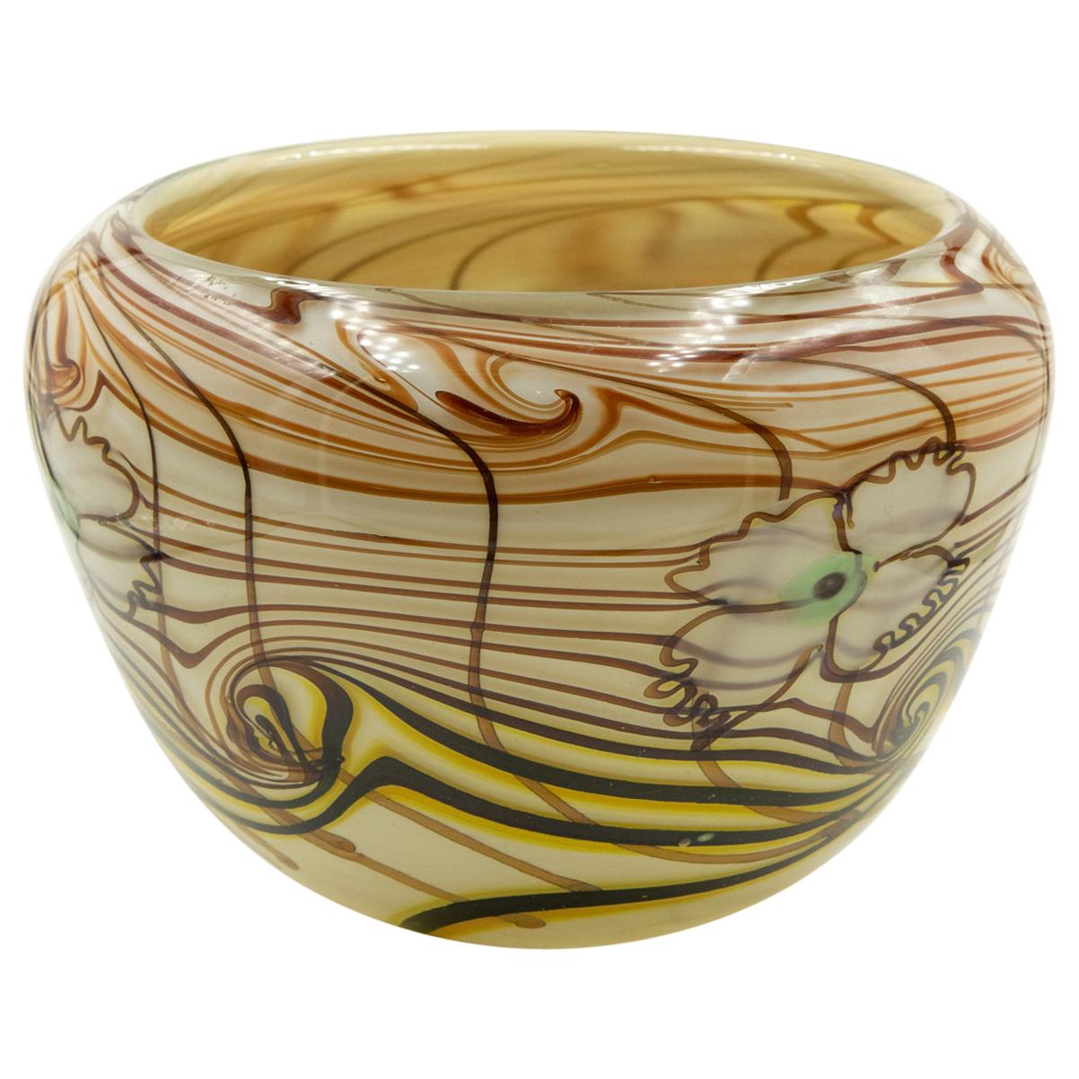 Daniel Edler Trellis Tri Floral Art Glass Bowl For Sale