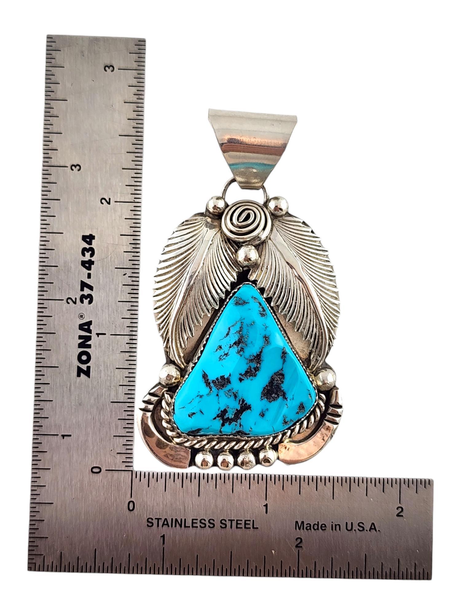 Daniel Etsitty Sterling Silver Navajo Turquoise Pendant #20088 For Sale 1