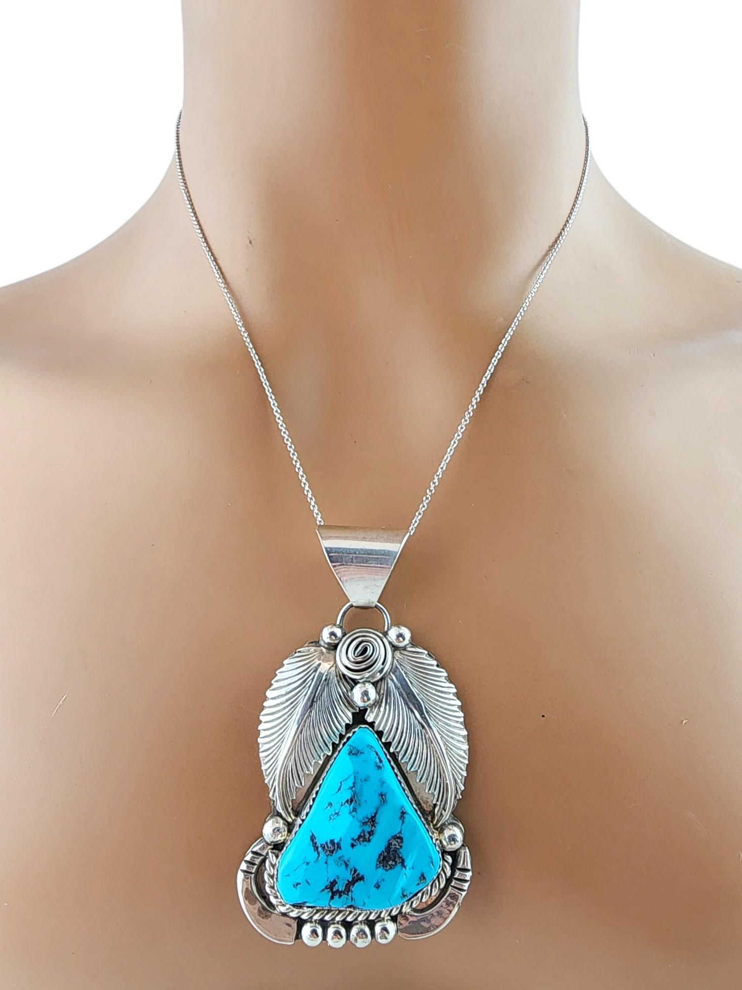 Daniel Etsitty Sterling Silver Navajo Turquoise Pendant #20088 For Sale 2