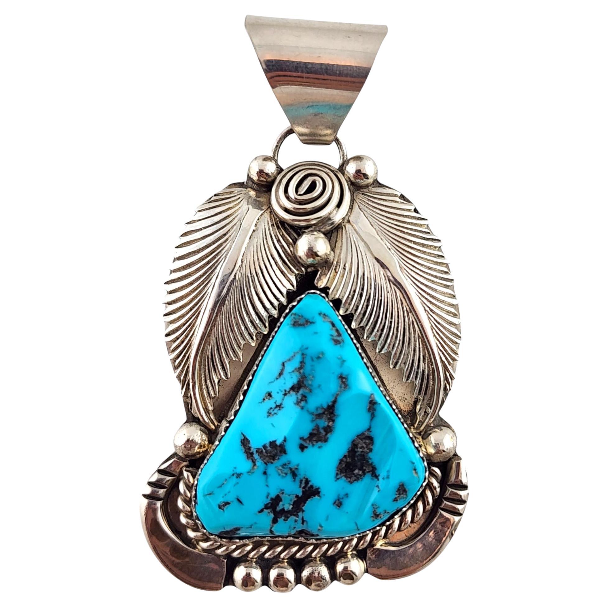 Daniel Etsitty Sterling Silver Navajo Turquoise Pendant #20088 For Sale