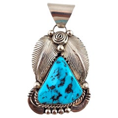 Daniel Etsitty Sterling Silver Navajo Turquoise Pendant #20088