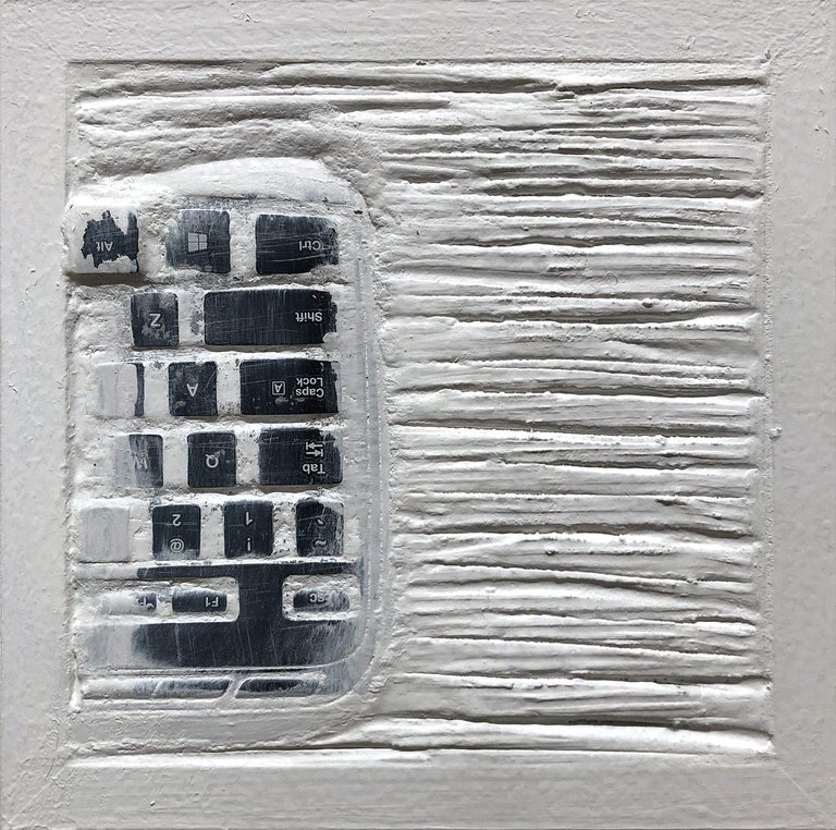 “Pen Decline 1 - 2 - 3 in White” (Archeology series) Computer Keyboard Sculpture - Brown Abstract Painting by Daniel Fiorda